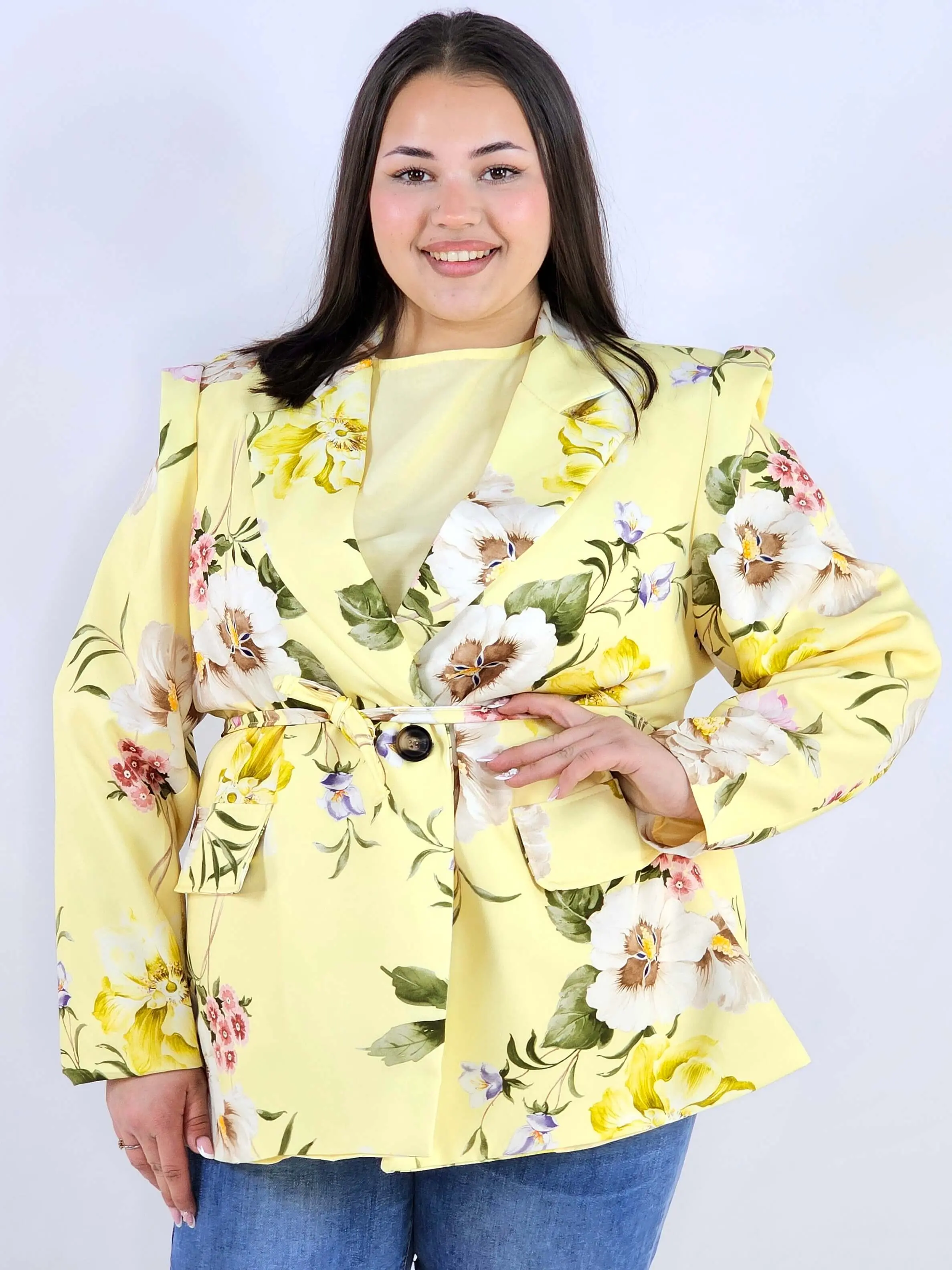 Marynarka plus size w kwiaty wiązana w talii elegancka XXL - Image 2