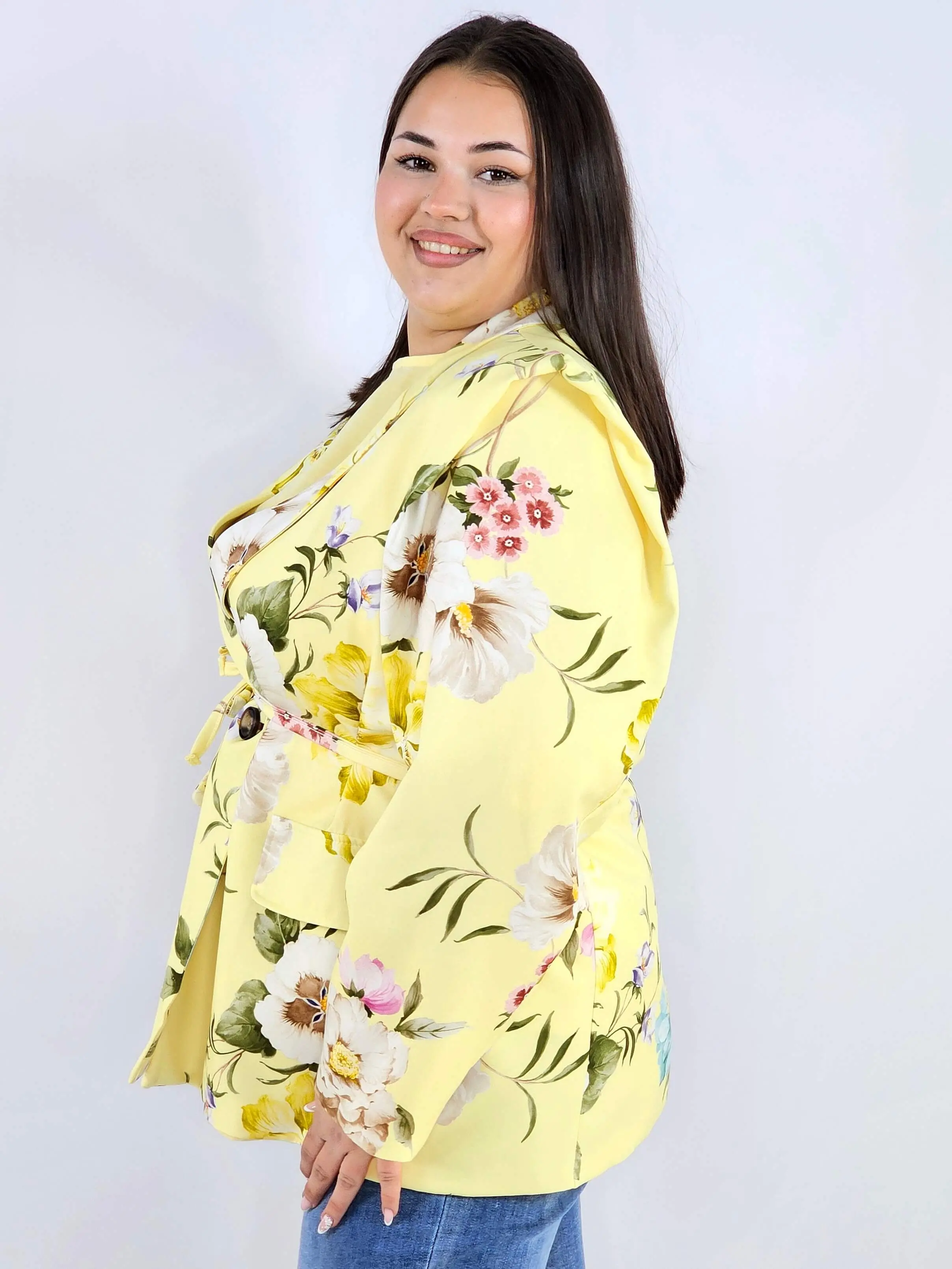 Marynarka plus size w kwiaty wiązana w talii elegancka XXL - Image 5