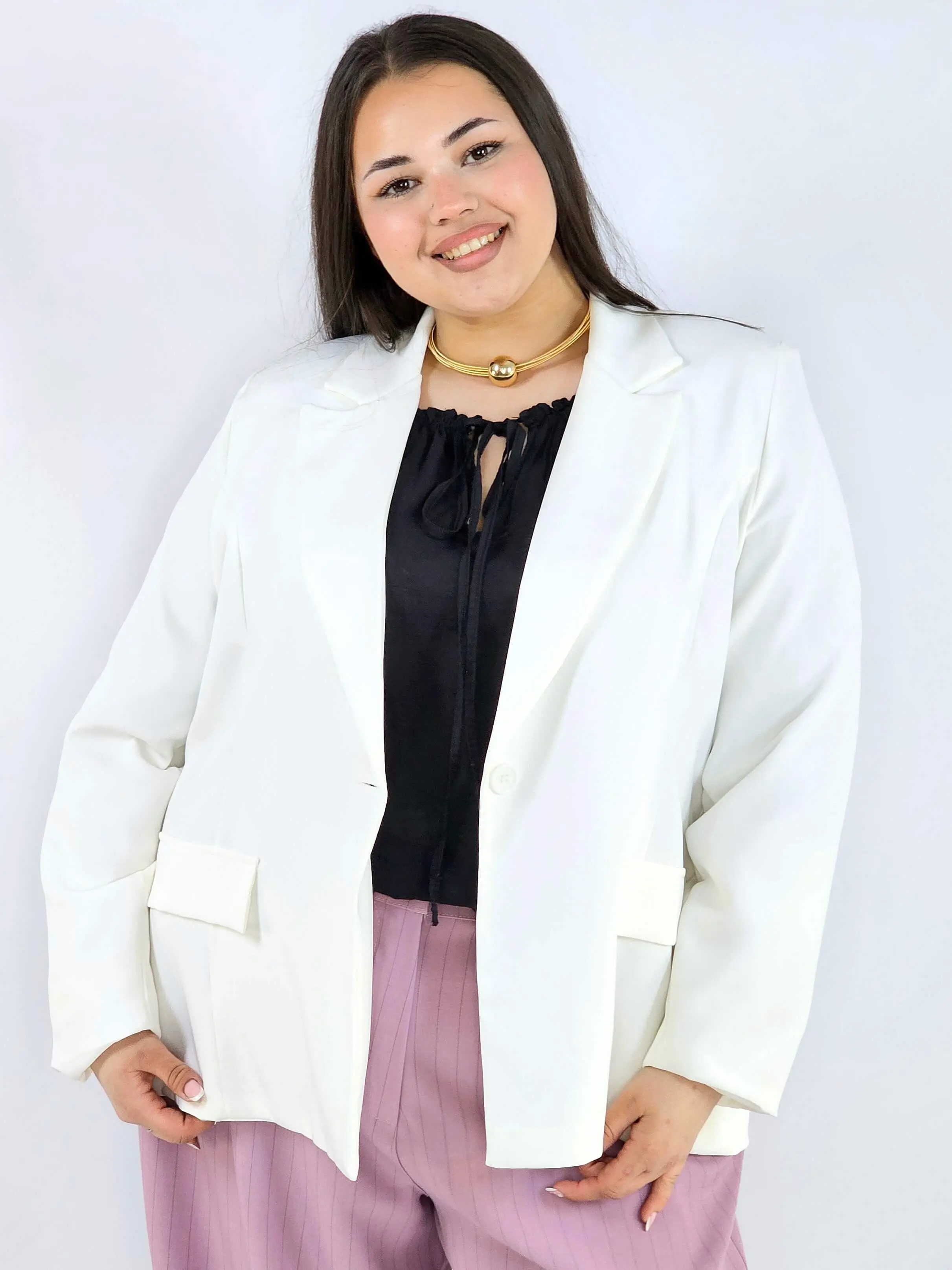 Marynarka plus size z wiązaniem elegancka dopasowana i kobieca - Image 11