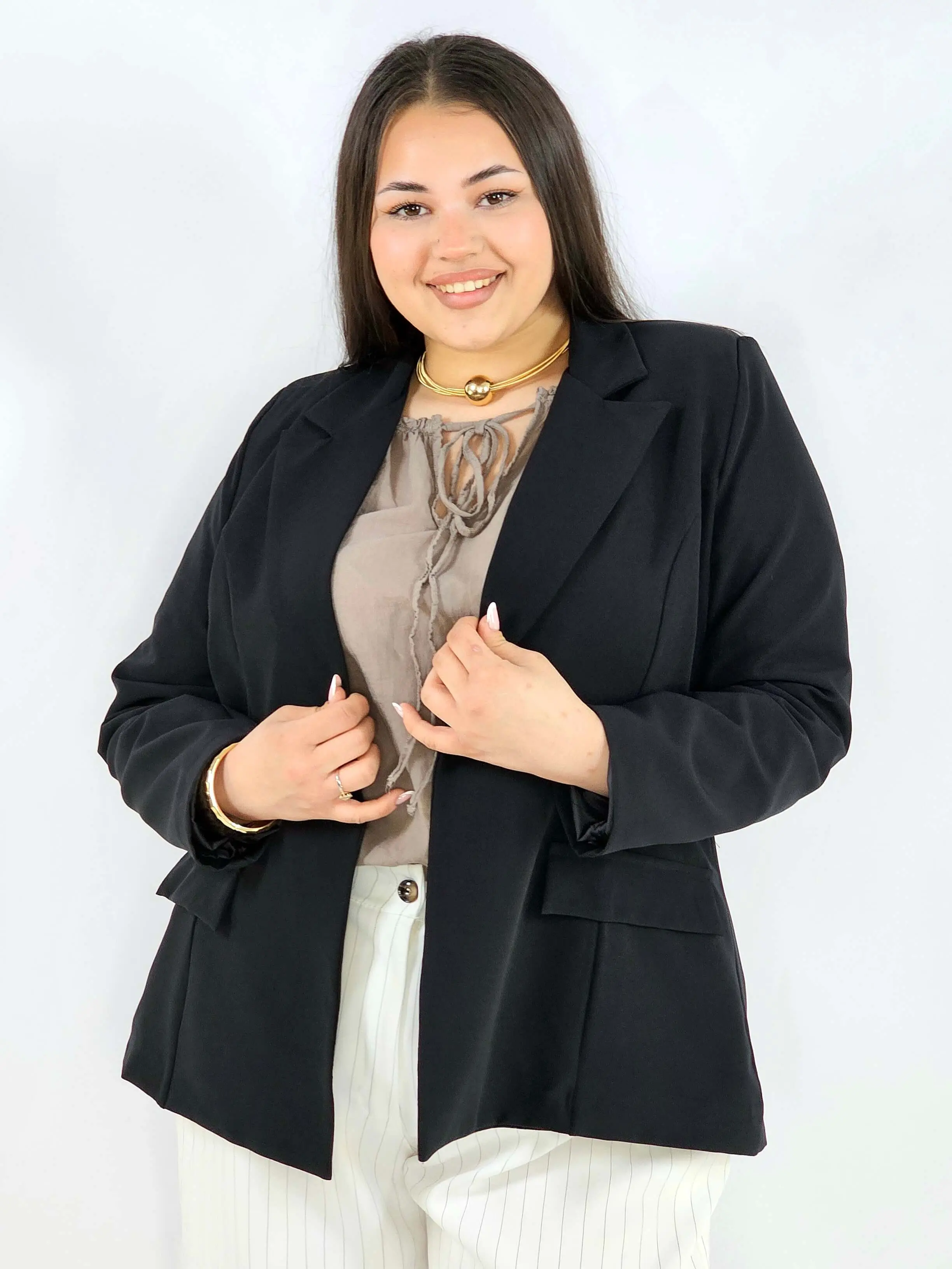Marynarka plus size z wiązaniem elegancka dopasowana i kobieca - Image 6