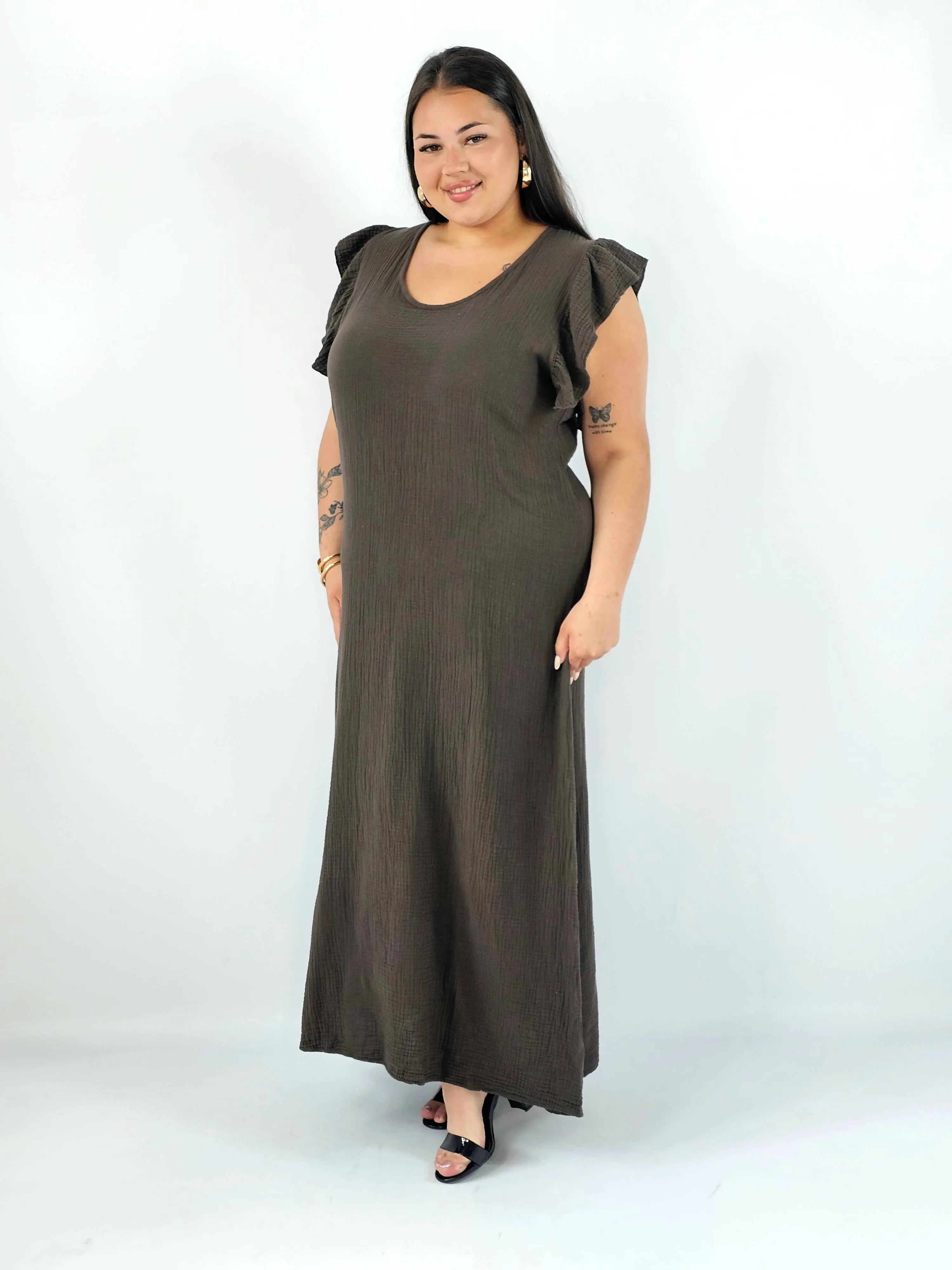 Sukienka plus size maxi z falbankowym rękawem i dekoltem na plecach - Image 6