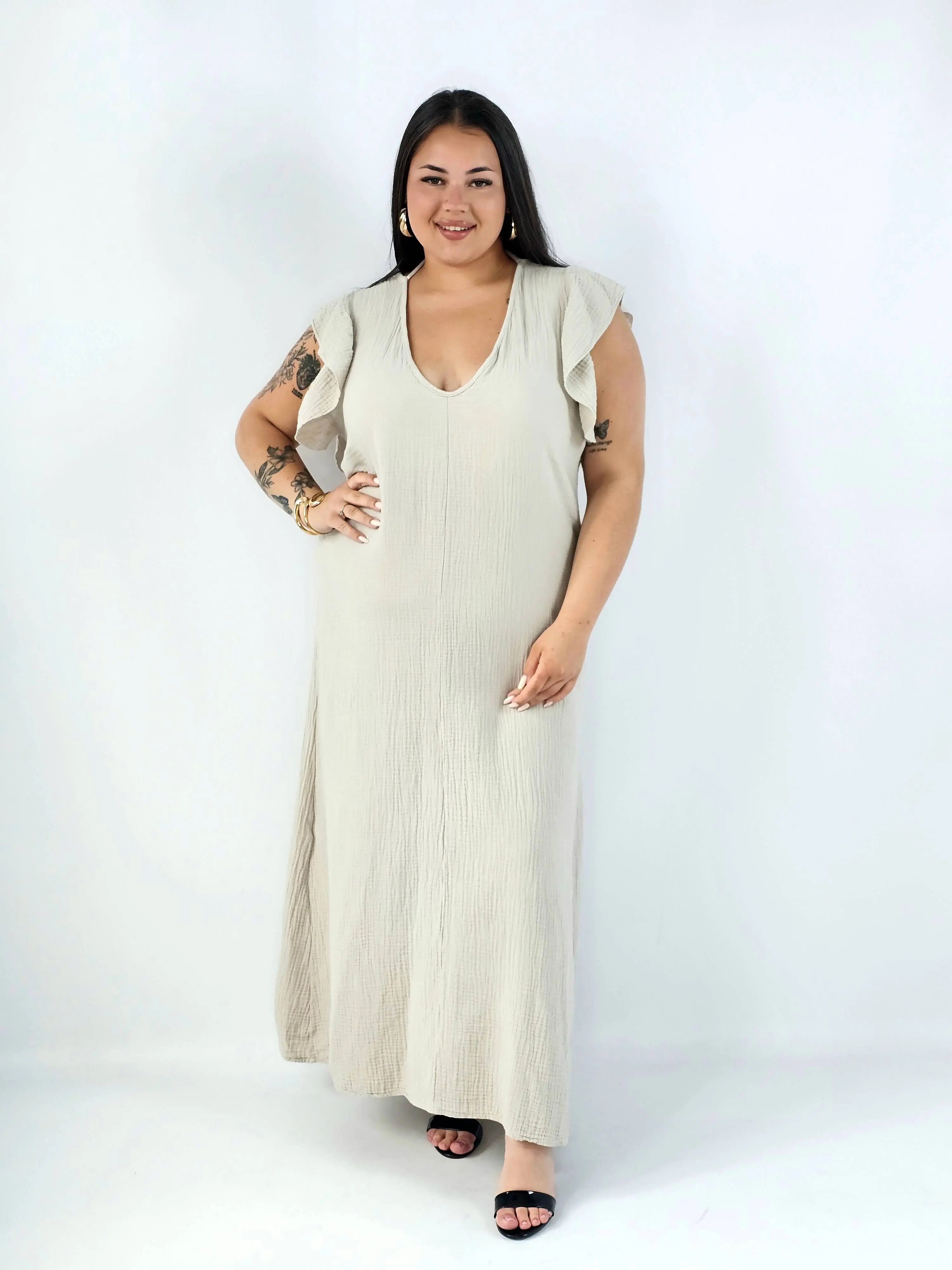Sukienka plus size maxi z falbankowym rękawem i dekoltem na plecach - Image 7
