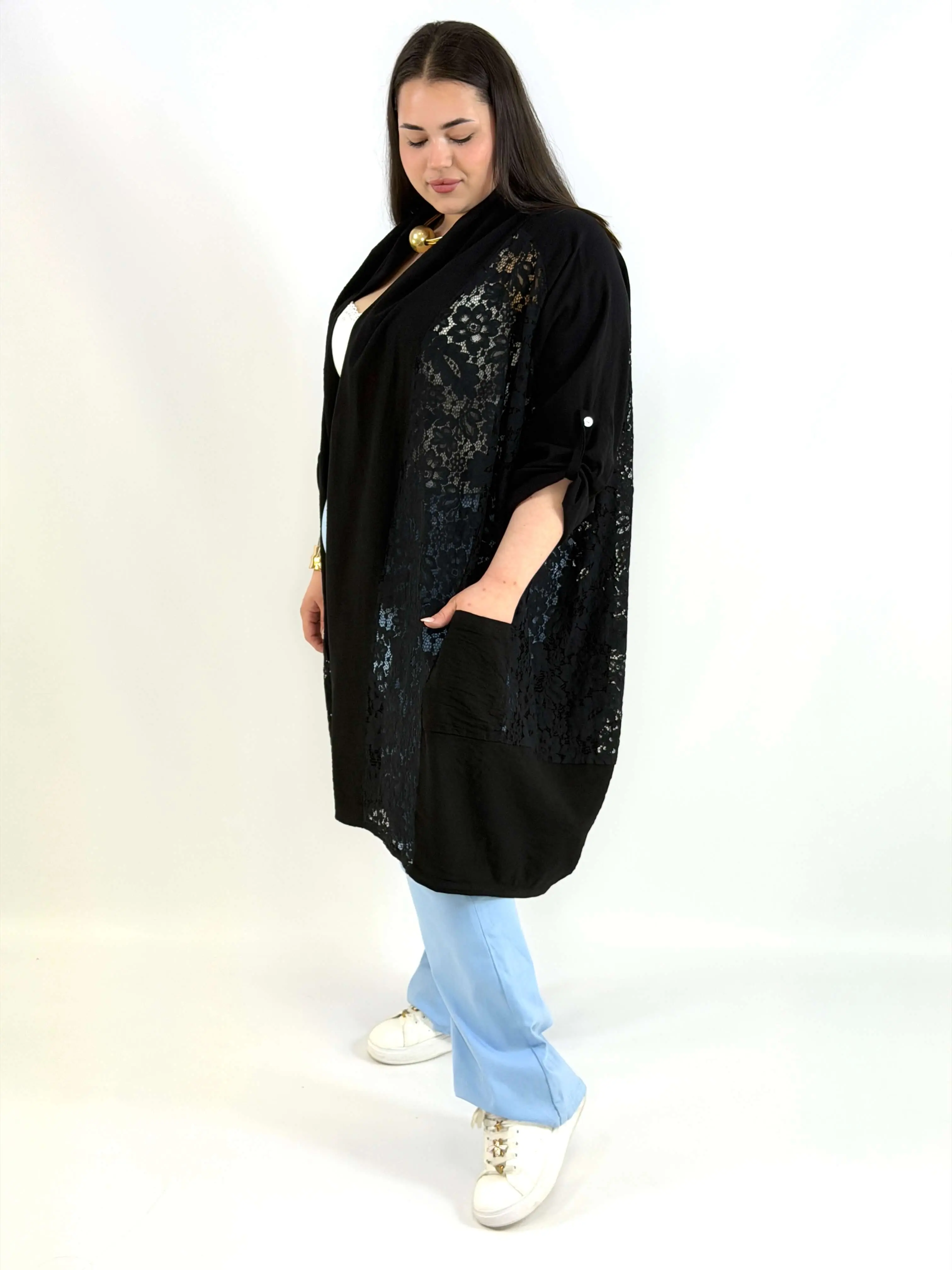 Narzutka plus size lniana z koronką – lekka narzutka XXL w eleganckim stylu - Image 11