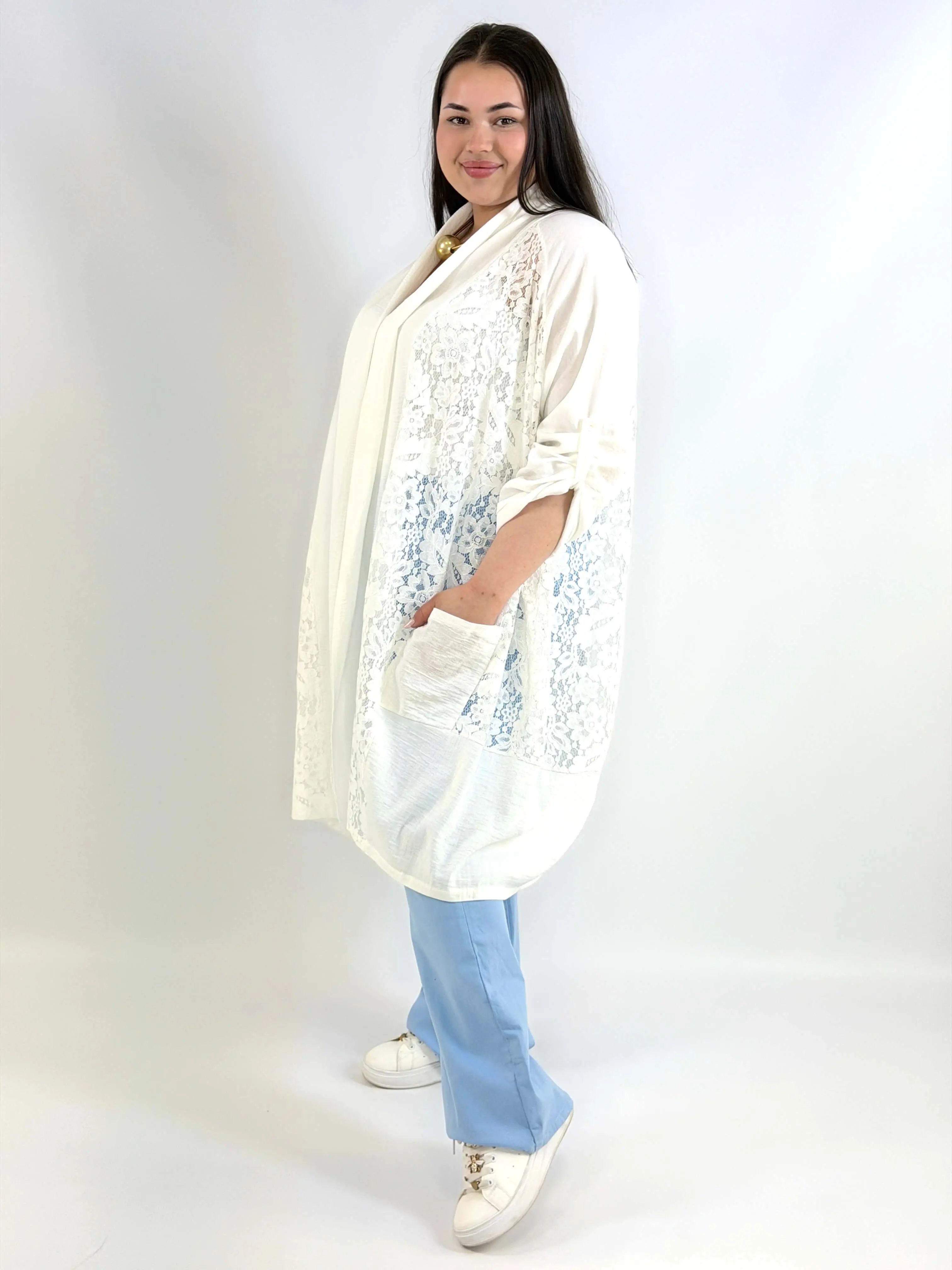 Narzutka plus size lniana z koronką – lekka narzutka XXL w eleganckim stylu - Image 12