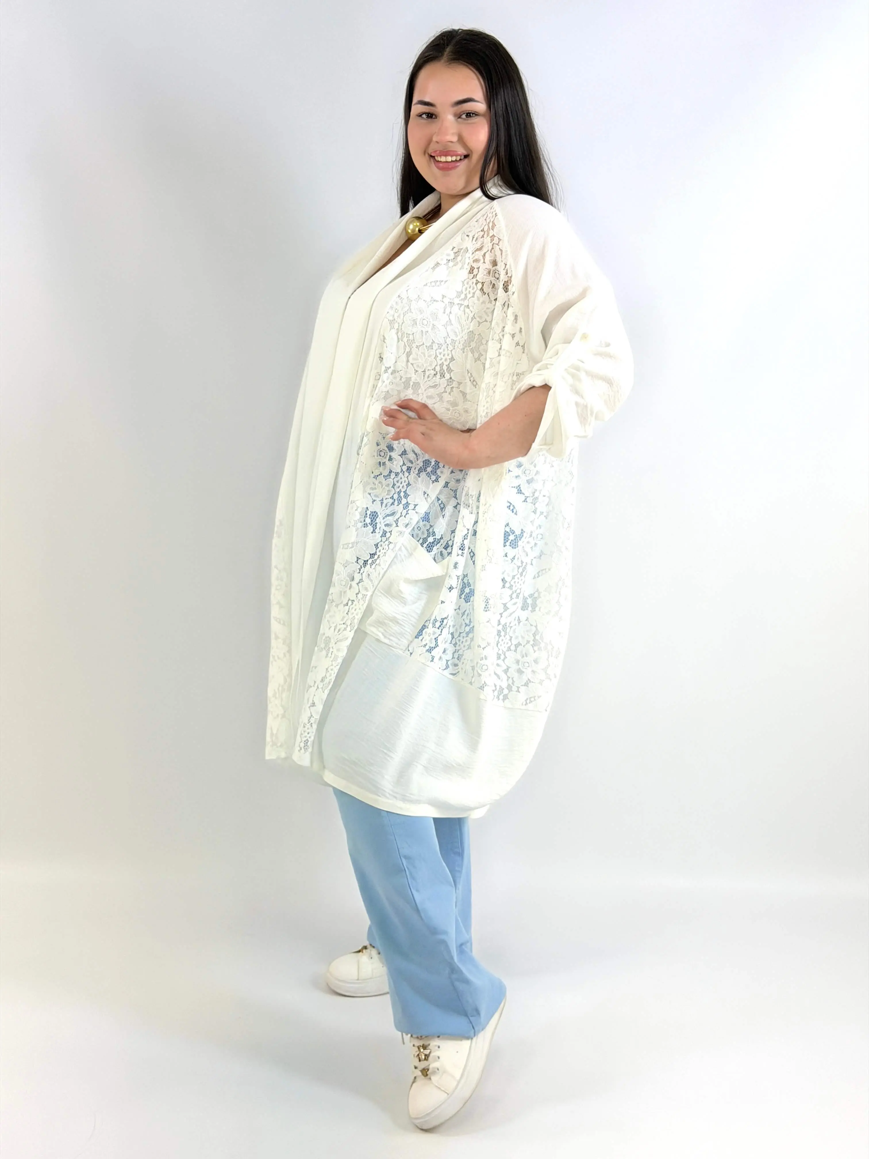 Narzutka plus size lniana z koronką – lekka narzutka XXL w eleganckim stylu - Image 13