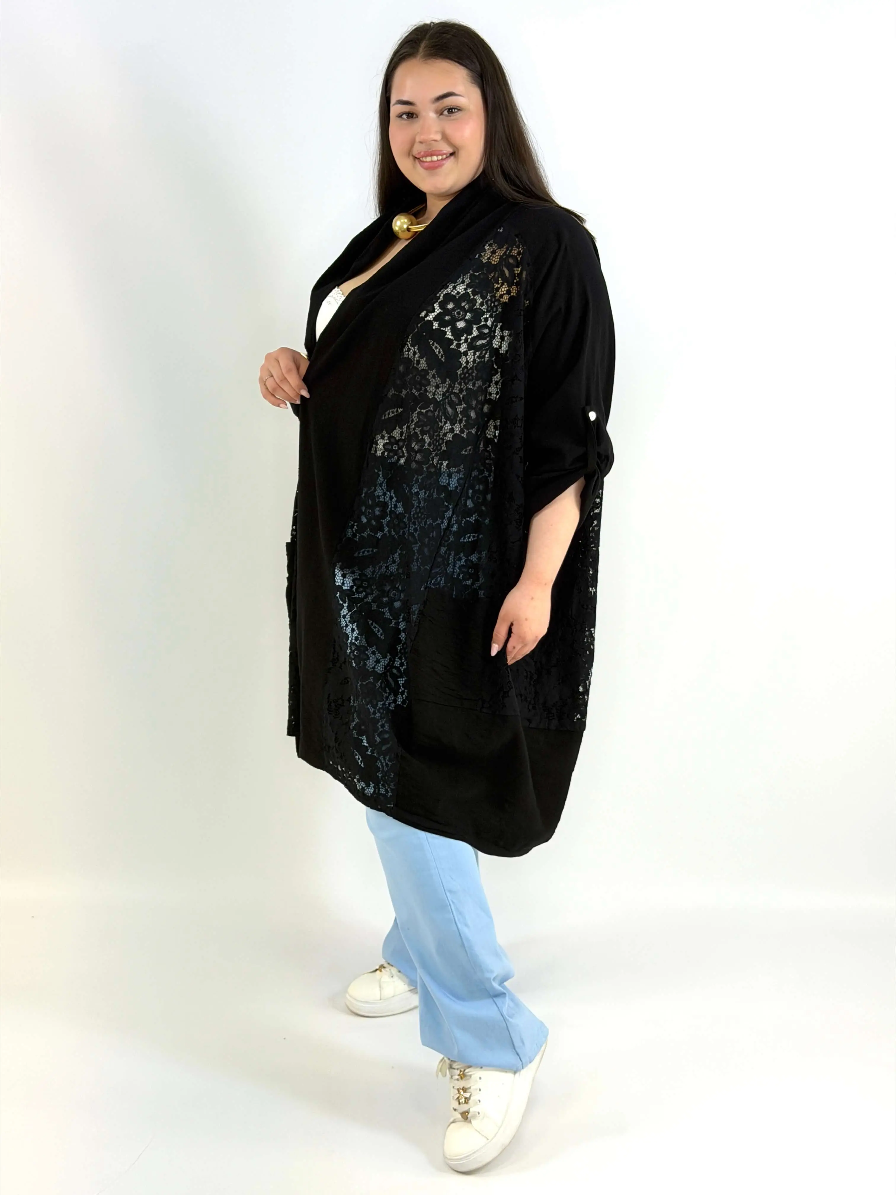 Narzutka plus size lniana z koronką – lekka narzutka XXL w eleganckim stylu - Image 2