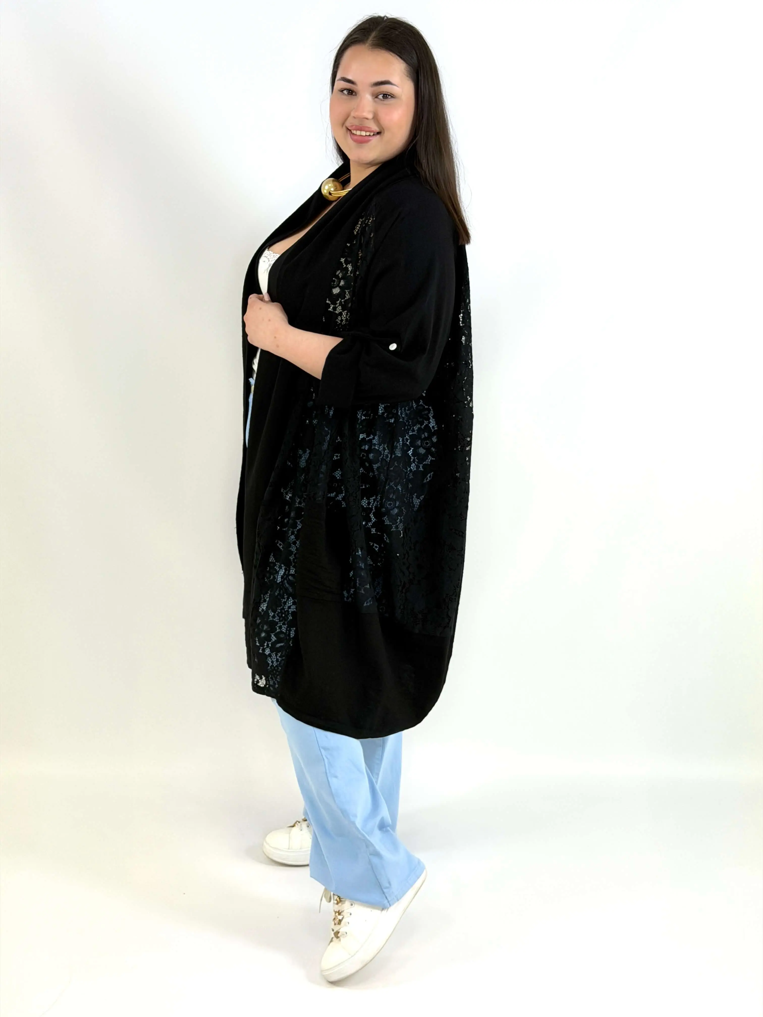Narzutka plus size lniana z koronką – lekka narzutka XXL w eleganckim stylu - Image 5