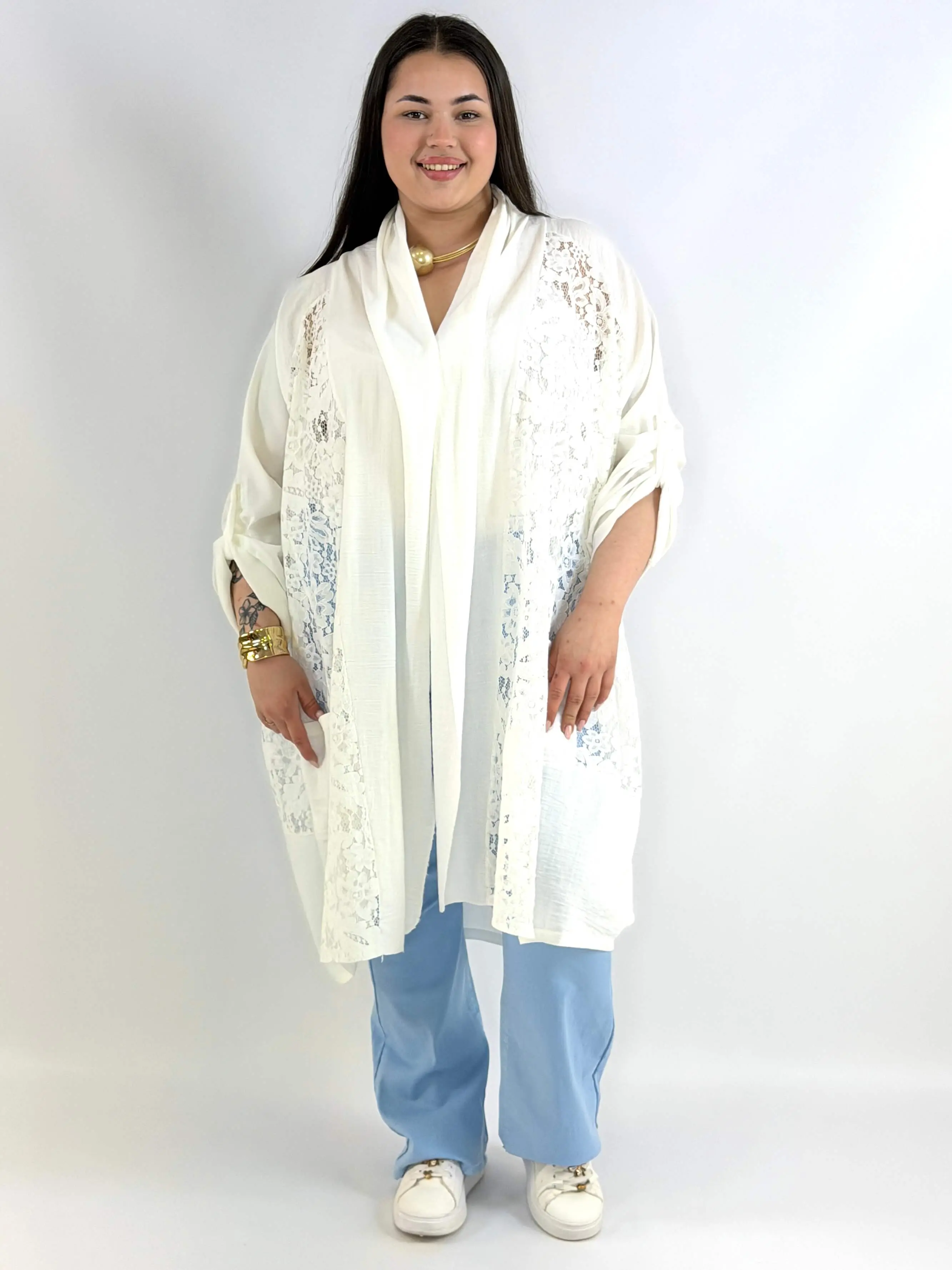 Narzutka plus size lniana z koronką – lekka narzutka XXL w eleganckim stylu - Image 6
