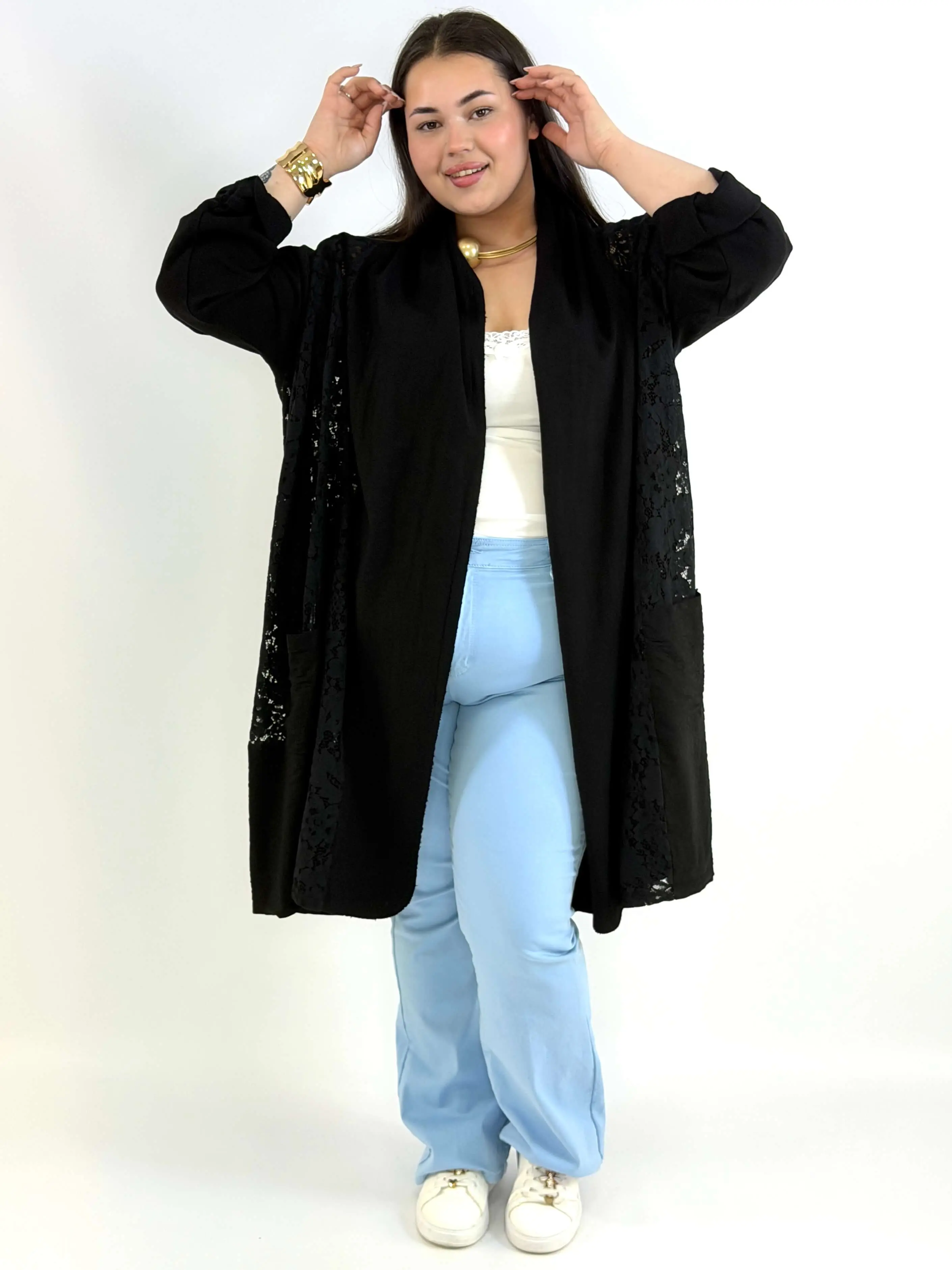 Narzutka plus size lniana z koronką – lekka narzutka XXL w eleganckim stylu - Image 7