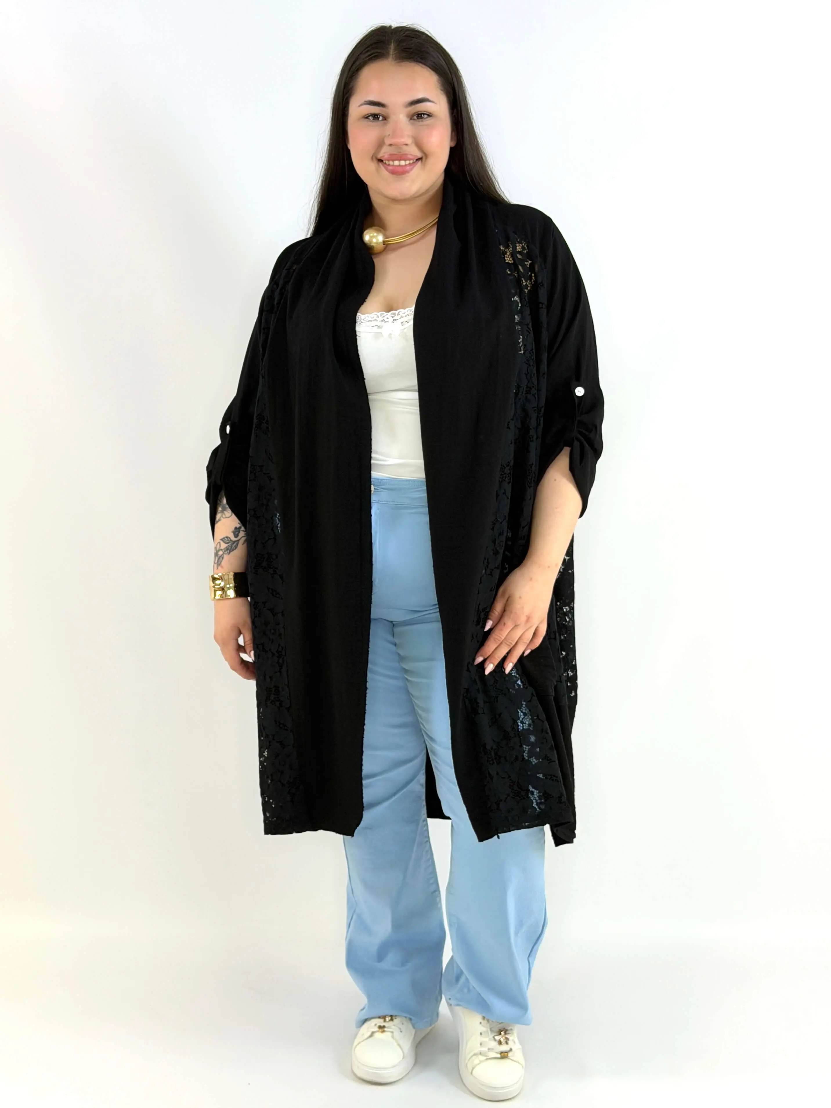 Narzutka plus size lniana z koronką – lekka narzutka XXL w eleganckim stylu - Image 8