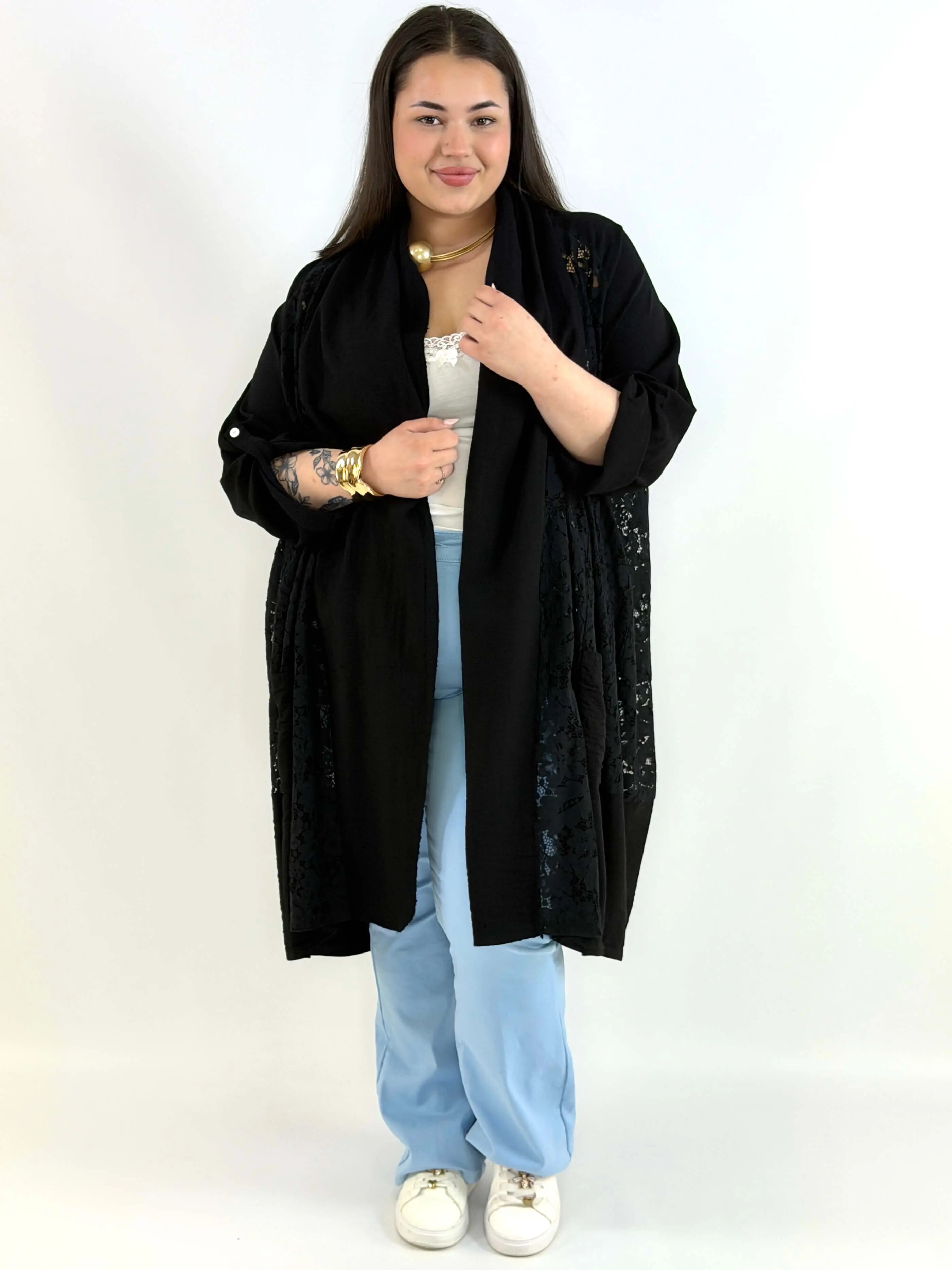 Narzutka plus size lniana z koronką – lekka narzutka XXL w eleganckim stylu - Image 9