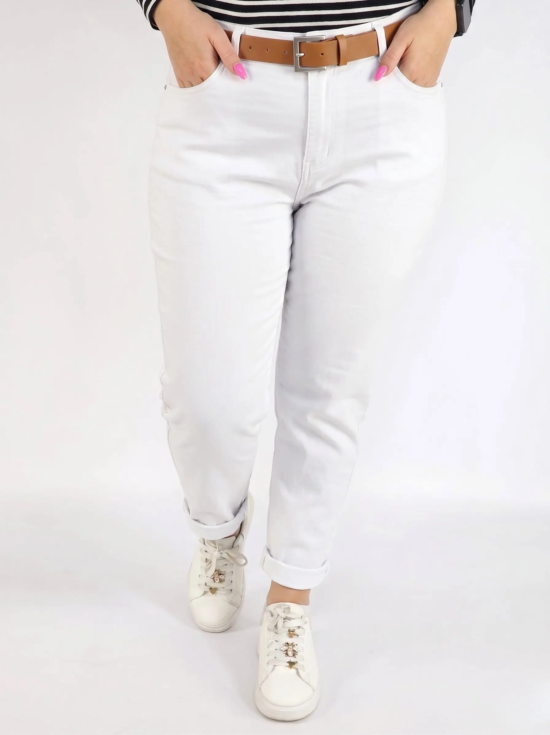 Spodnie plus size białe damskie klasyczne – wygodne spodnie XXL na co dzień i lato - Image 2