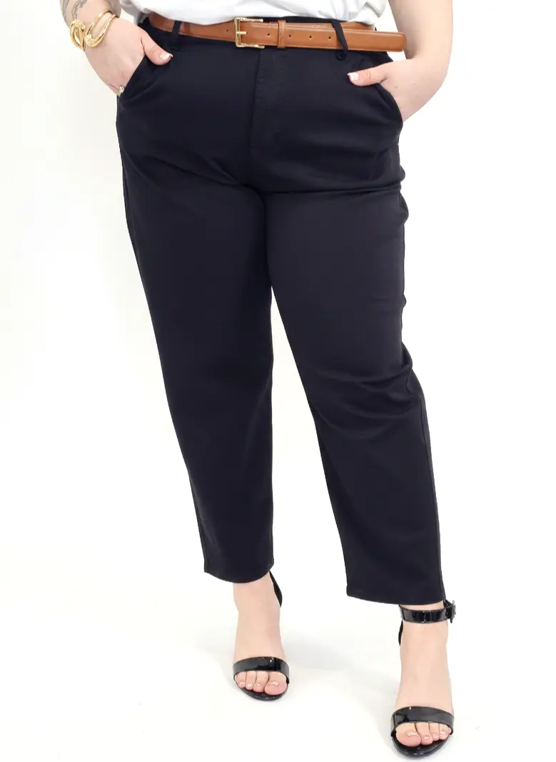 Spodnie plus size eleganckie damskie z prostą nogawką – czarne - Image 2