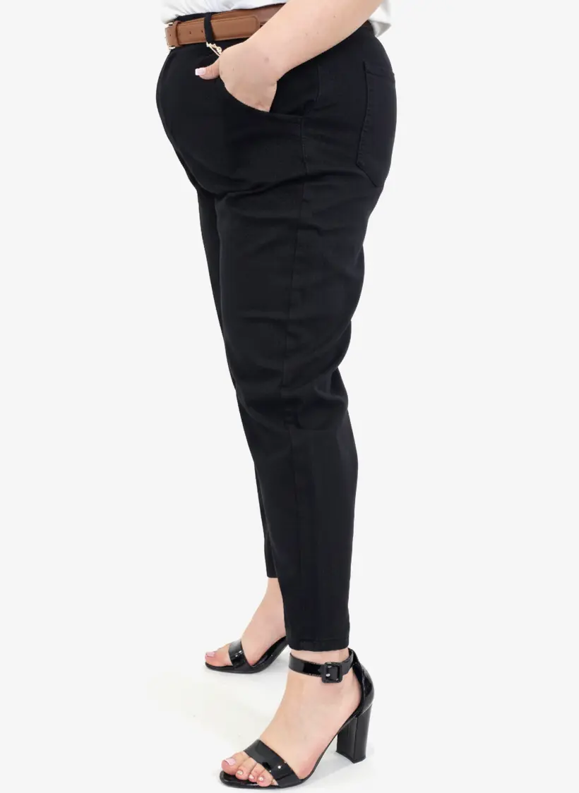 Spodnie plus size eleganckie damskie z prostą nogawką – czarne - Image 3