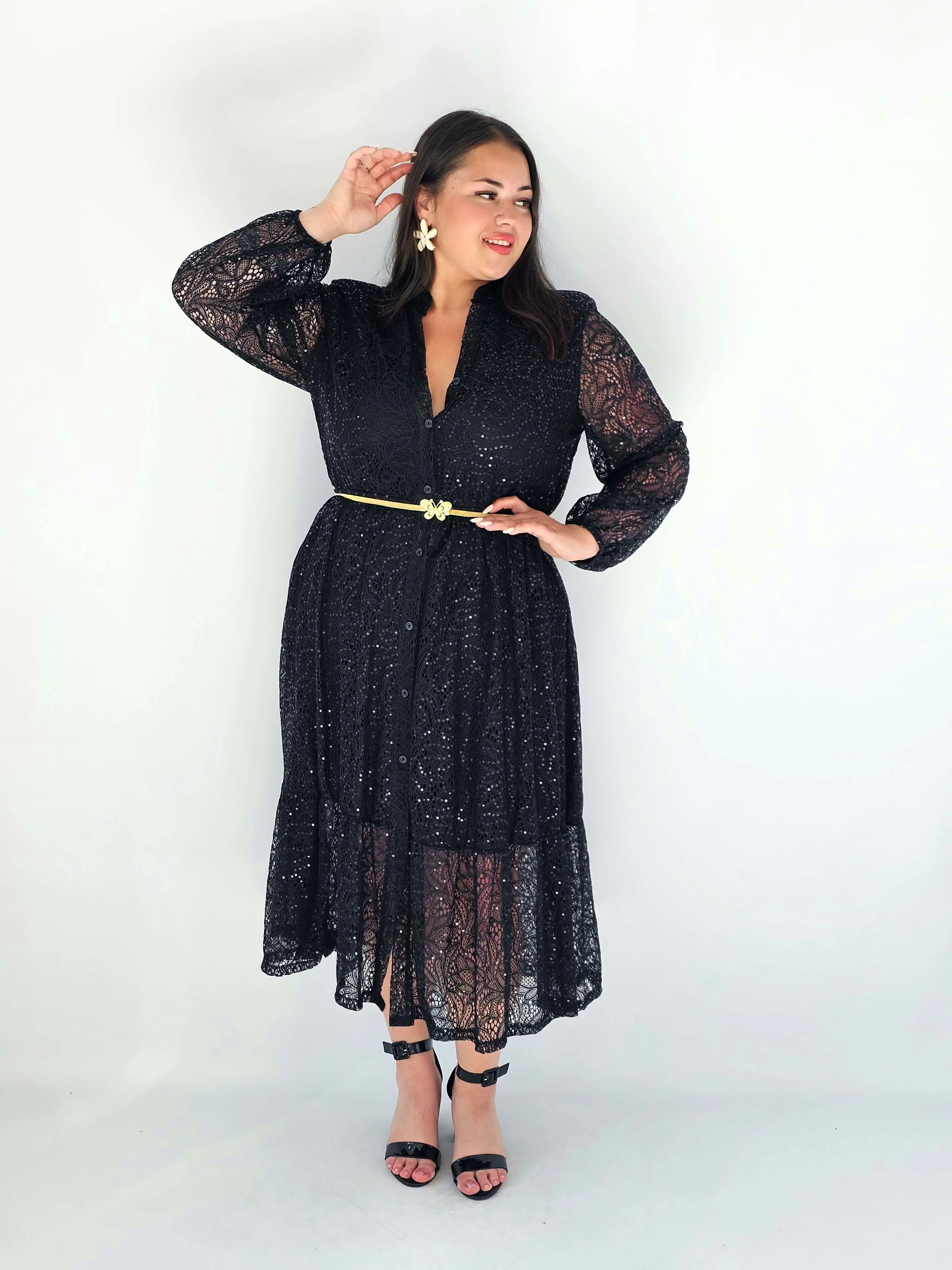 Sukienka Koronkowa Plus Size Z Połyskiem – Wyjątkowa Kreacja Pełna Elegancji I Kobiecego Stylu - Image 4
