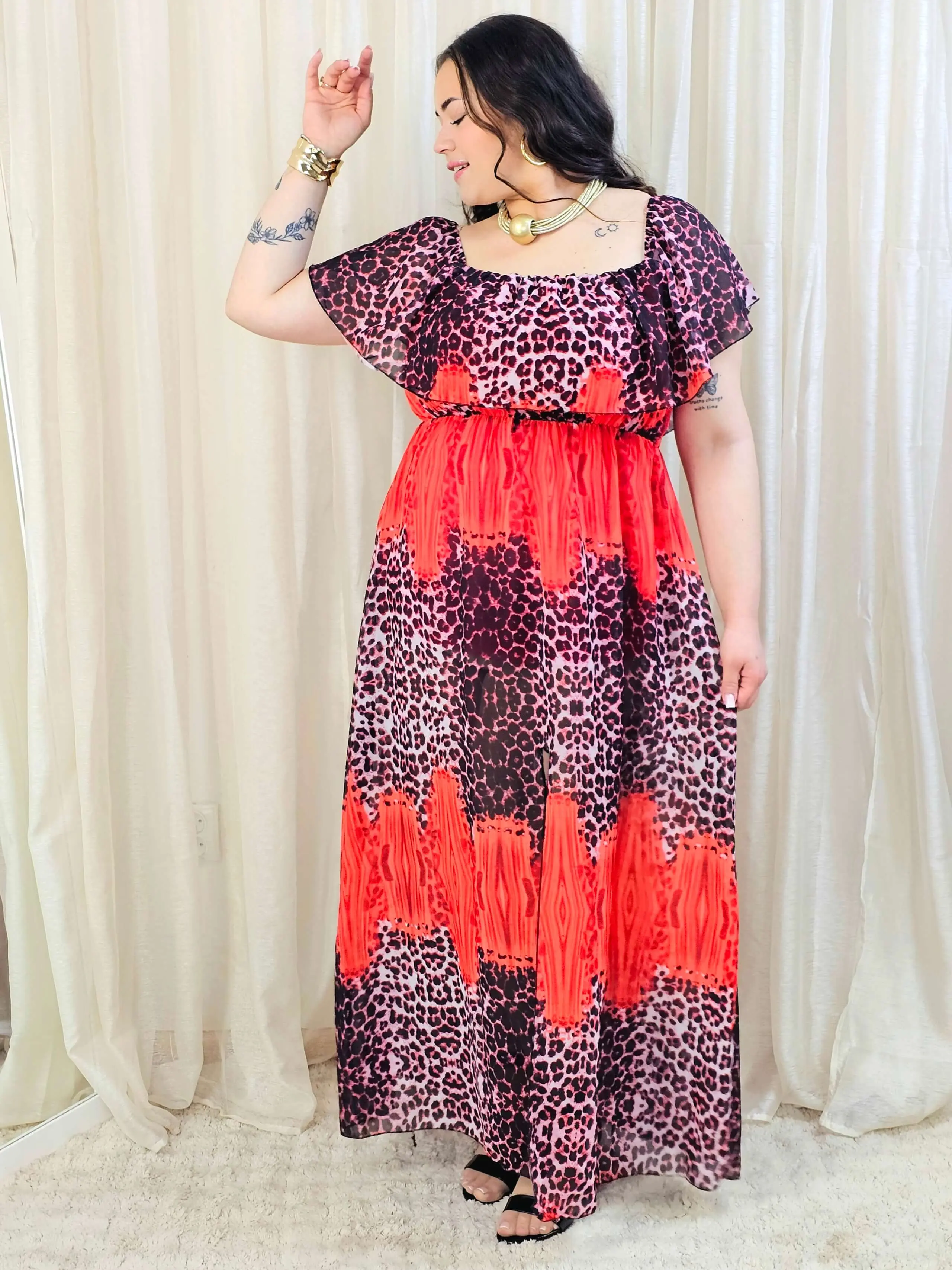 Sukienka maxi w stylu boho z wzorem zwierzęcym - w kilku kolorach