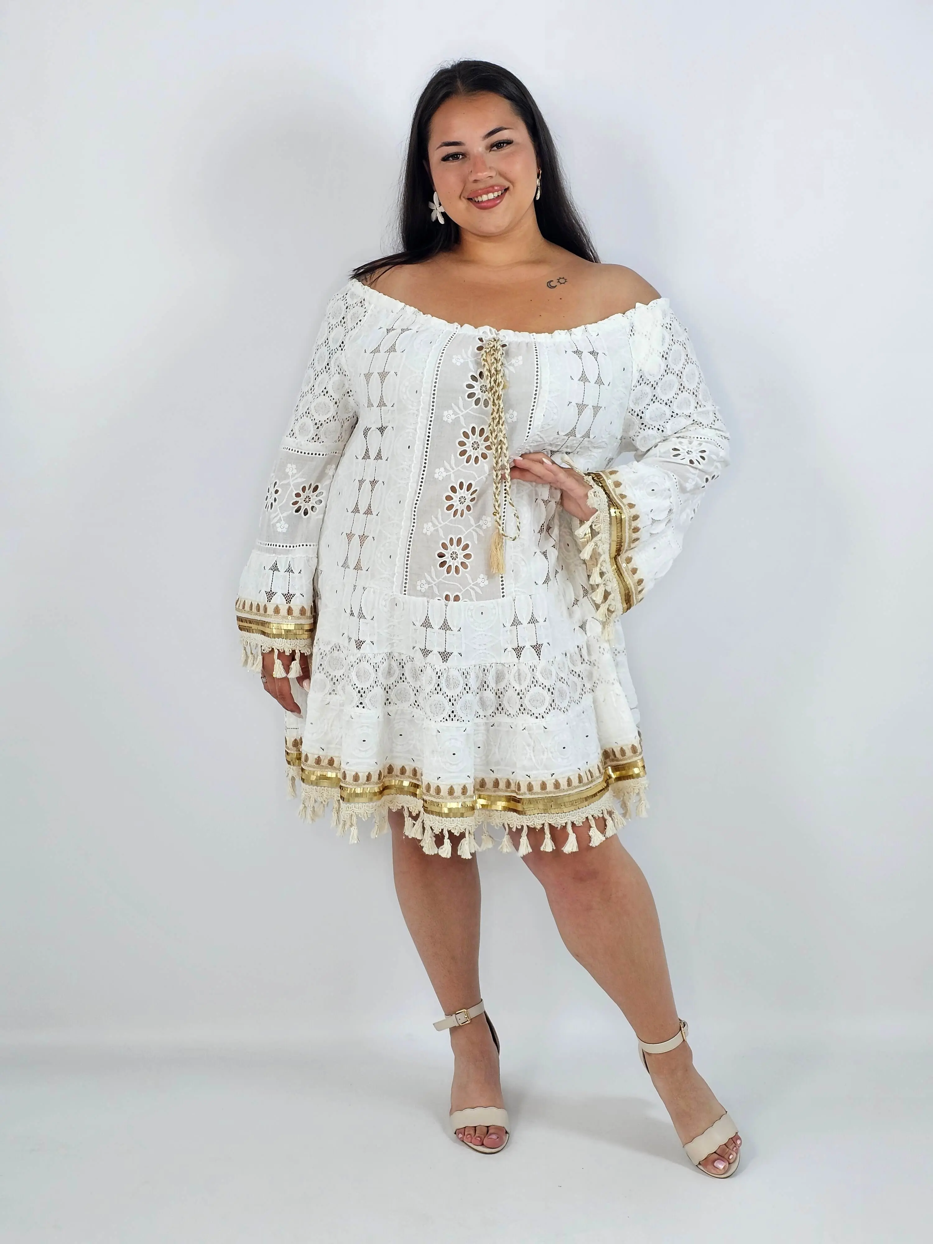 Sukienka plus size boho z koronką i frędzlami - Image 2