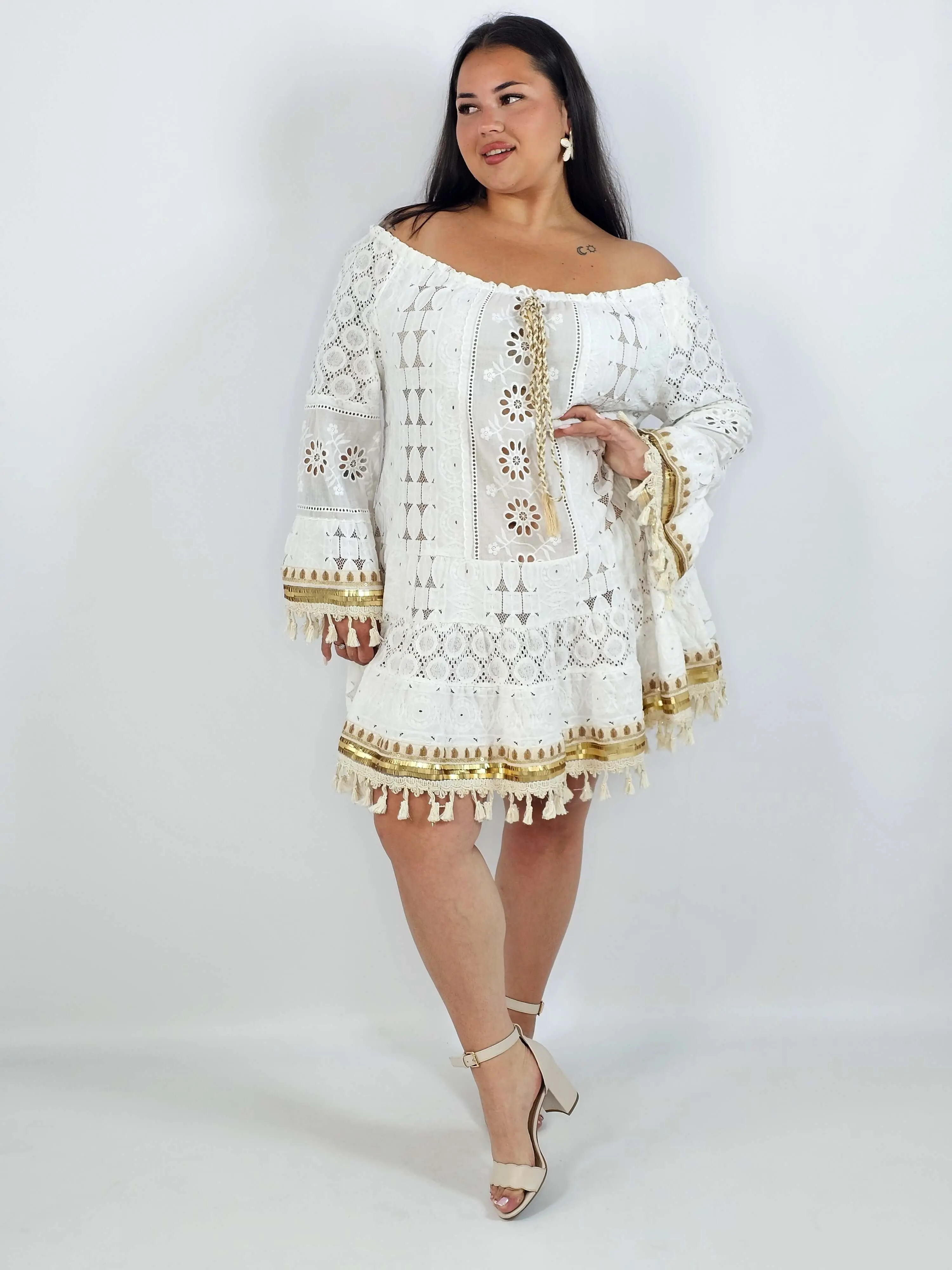Sukienka plus size boho z koronką i frędzlami - Image 3