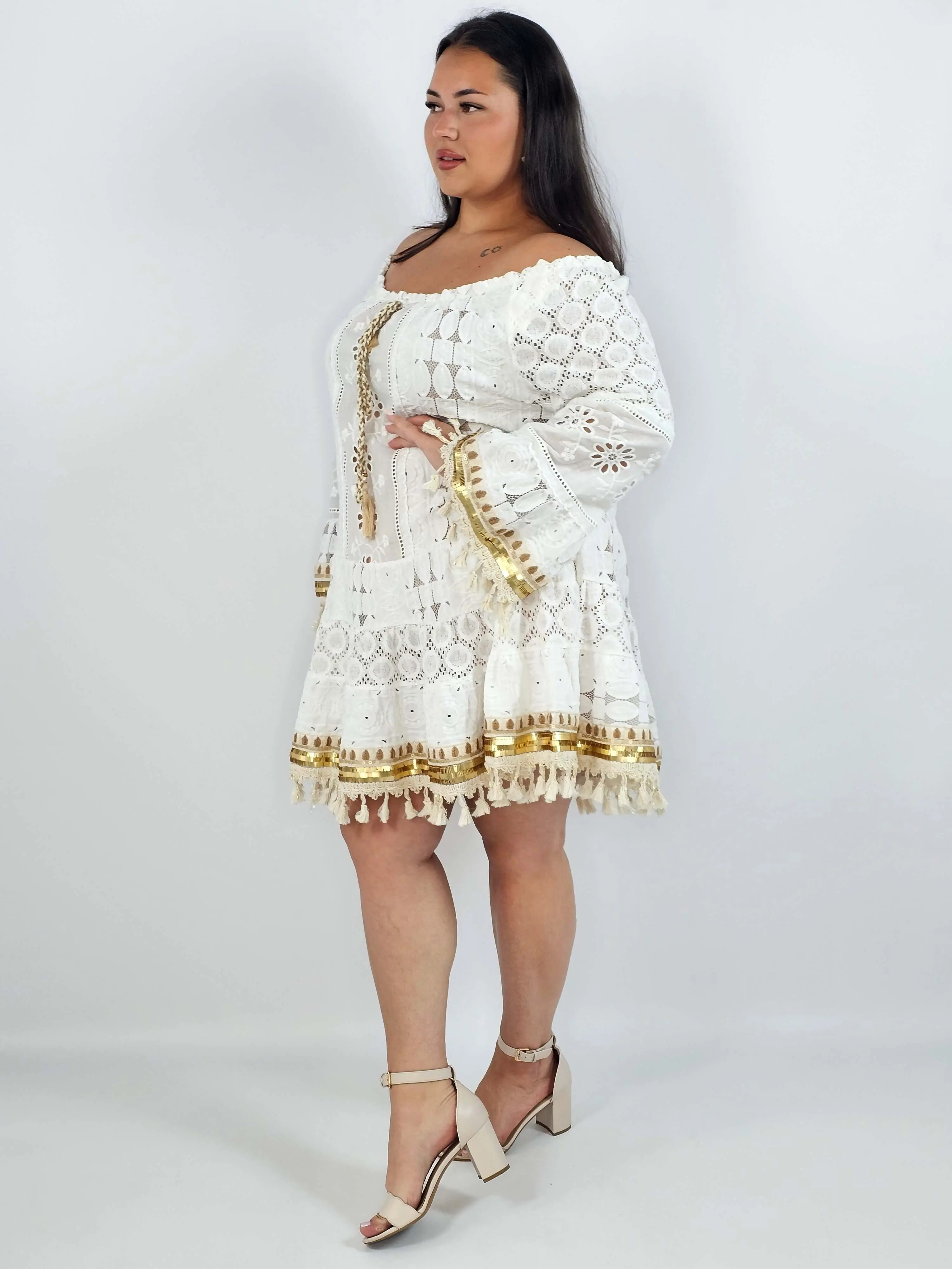 Sukienka plus size boho z koronką i frędzlami - Image 5