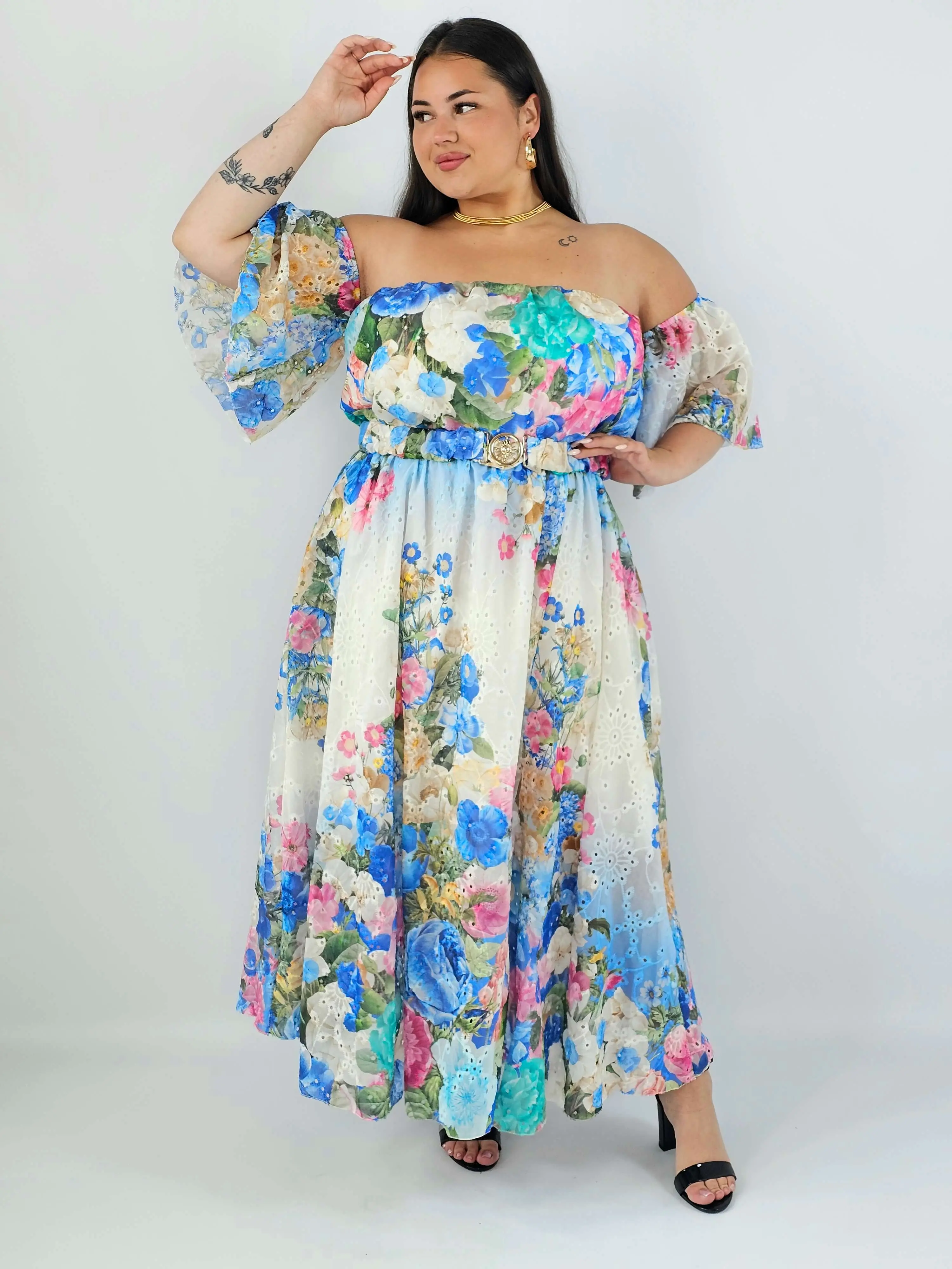 Sukienka plus size hiszpanka w kwiaty XXL – elegancka sukienka maxi