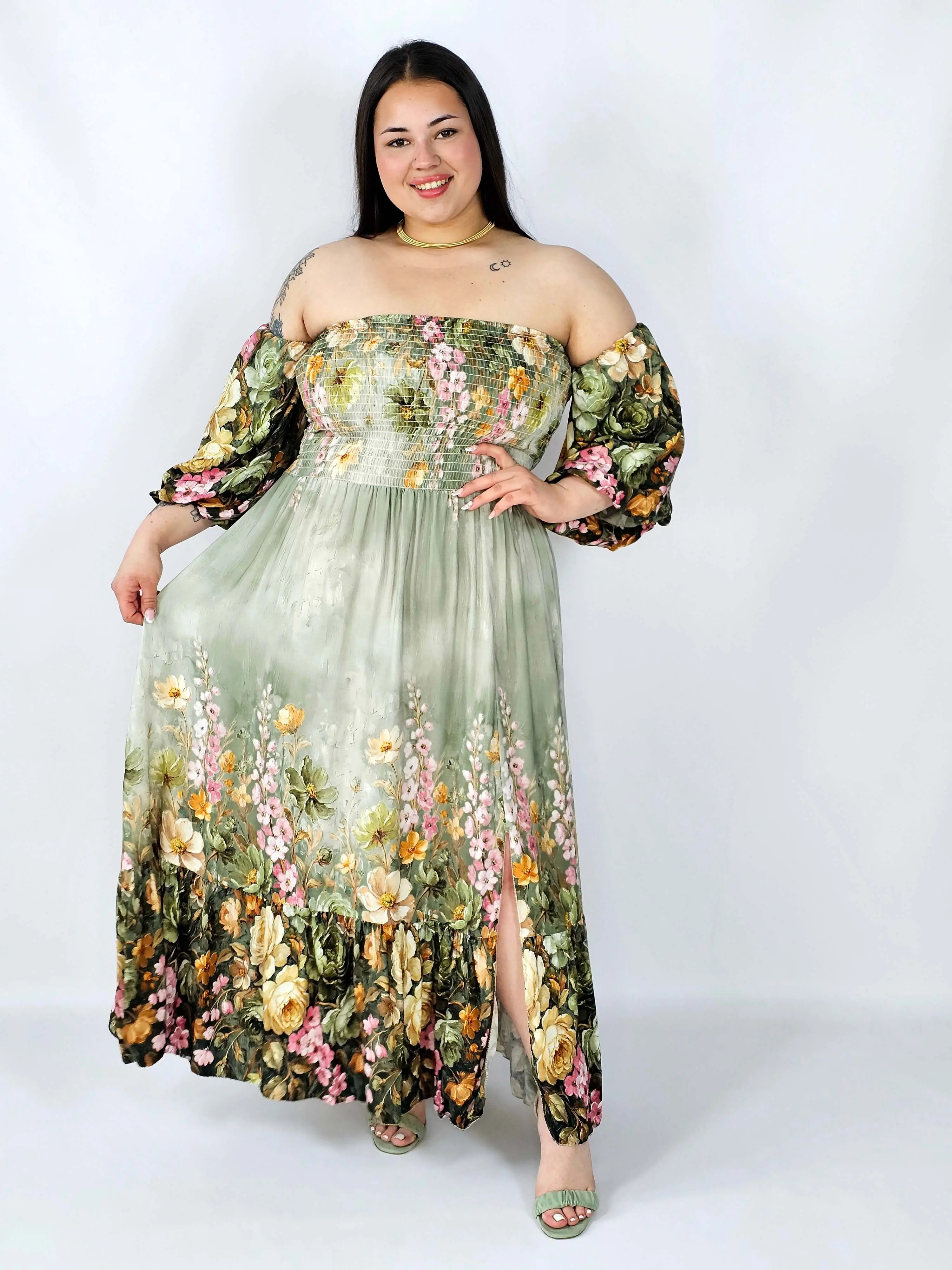 Sukienka plus size hiszpanka z marszczeniem i odkrytymi ramionami - Image 16