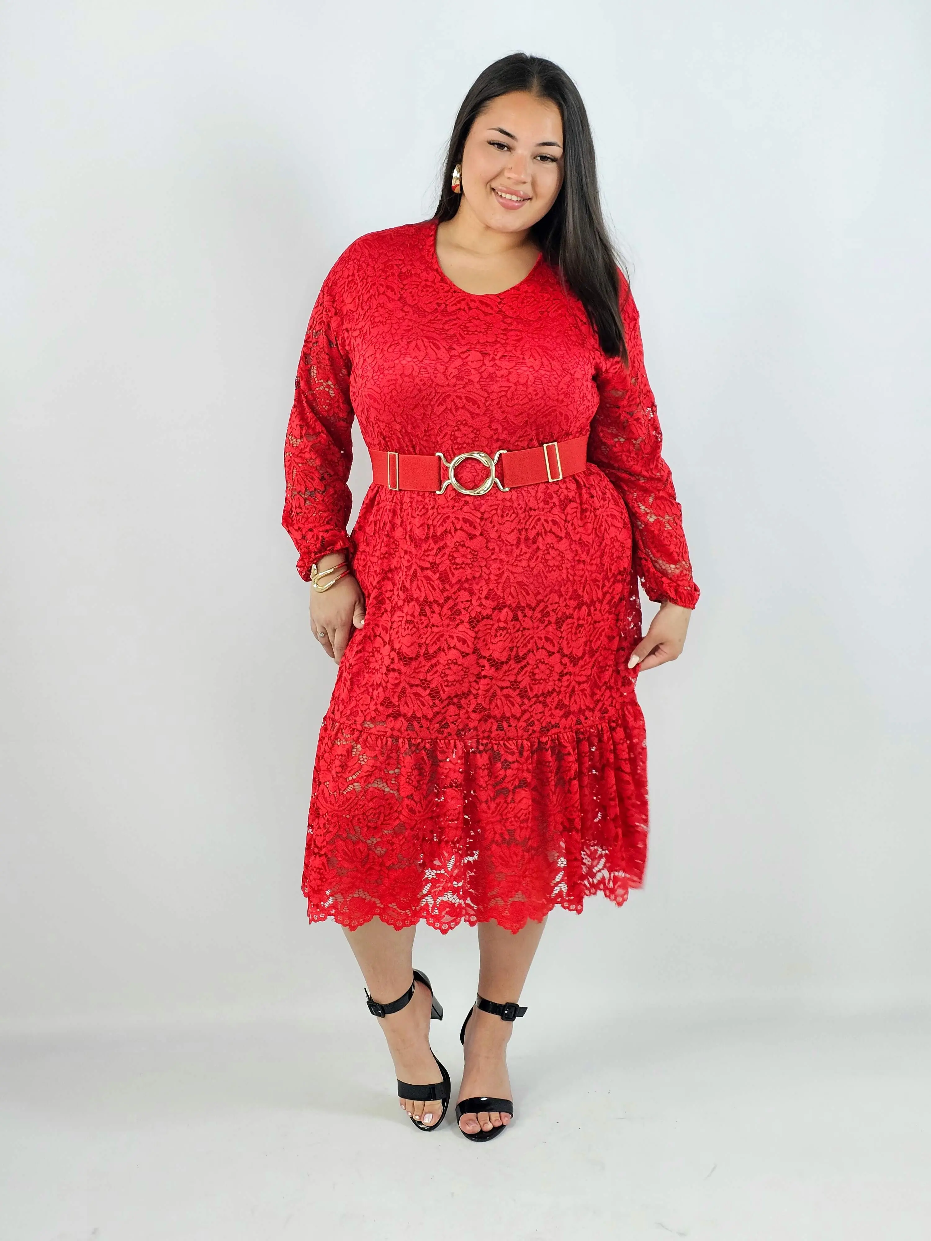 Sukienka Plus Size Koronkowa Z Falbaną Elegancka - Image 9