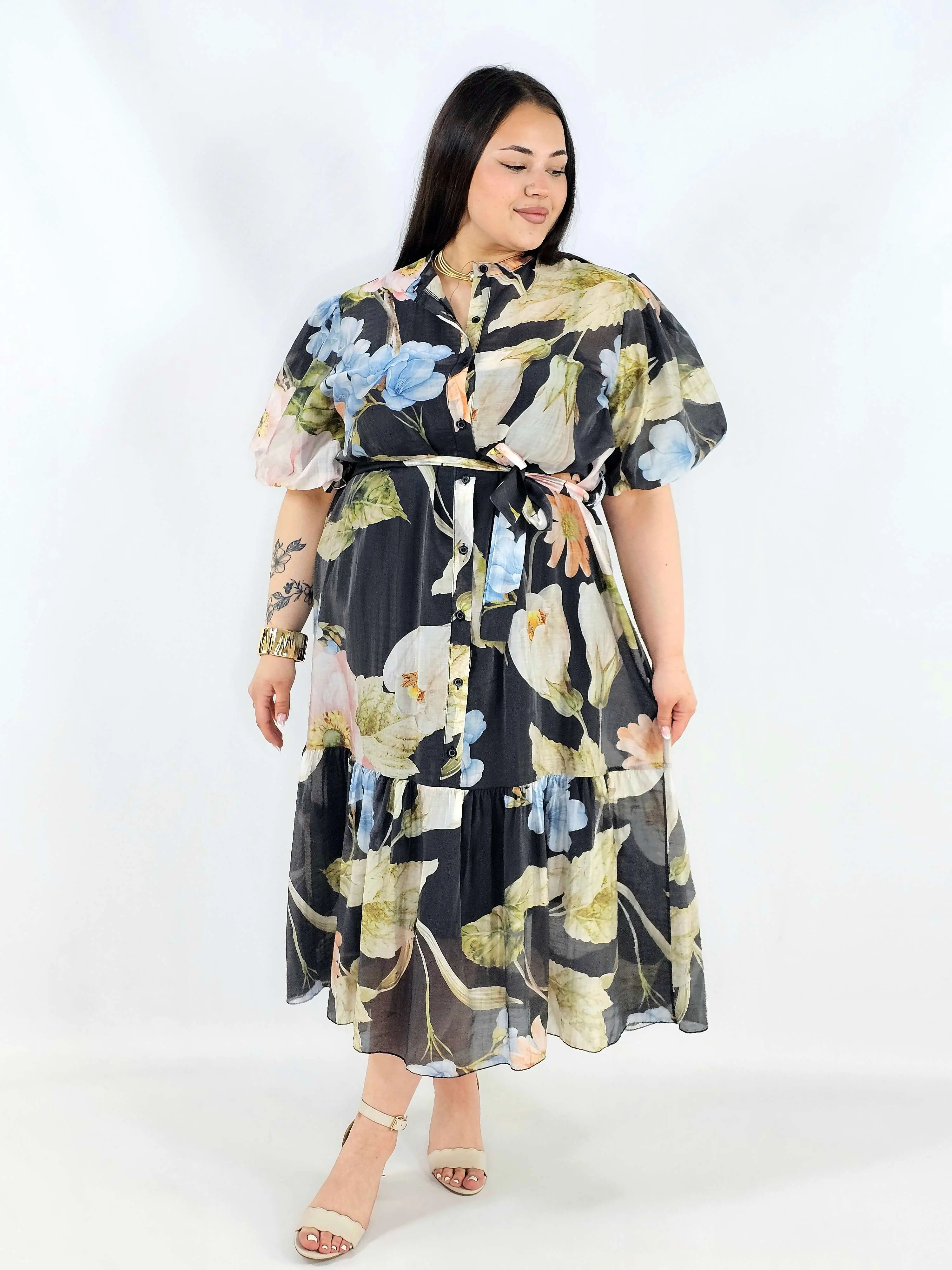 Sukienka plus size koszulowa w kwiaty XXL – elegancja i lekkość na komunię i wesele - Image 10