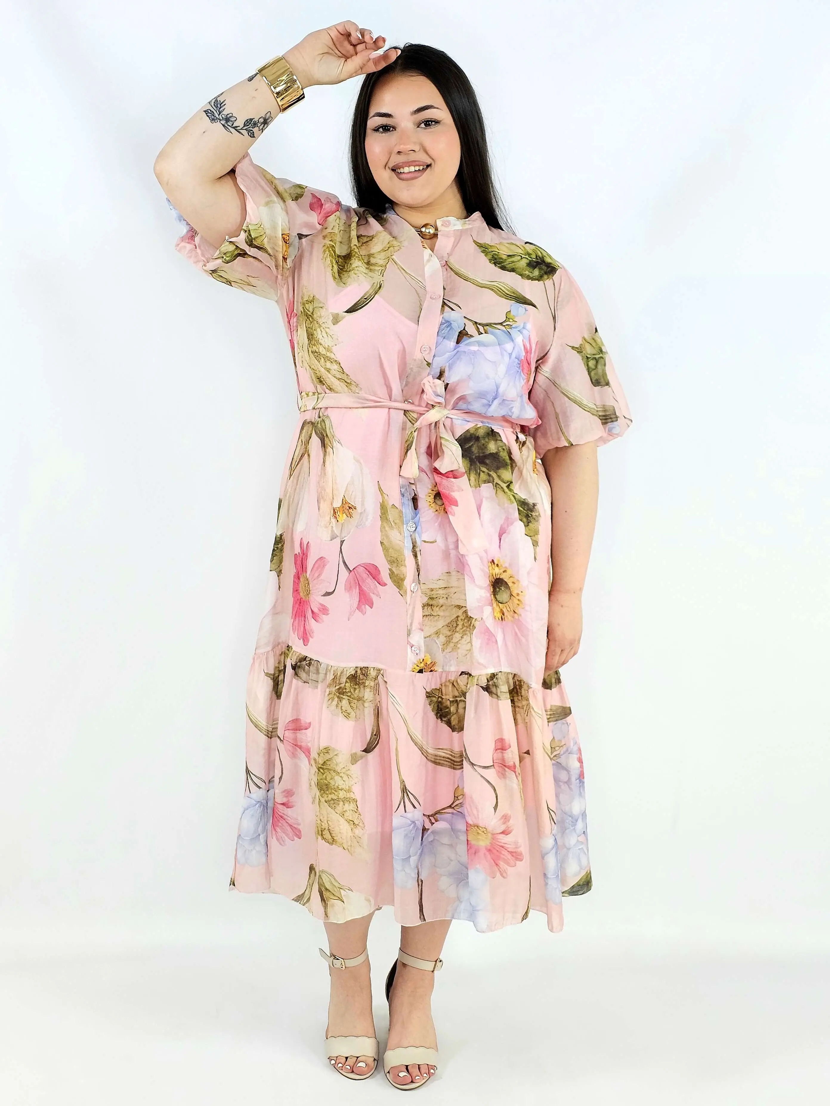 Sukienka plus size koszulowa w kwiaty XXL – elegancja i lekkość na komunię i wesele - Image 3