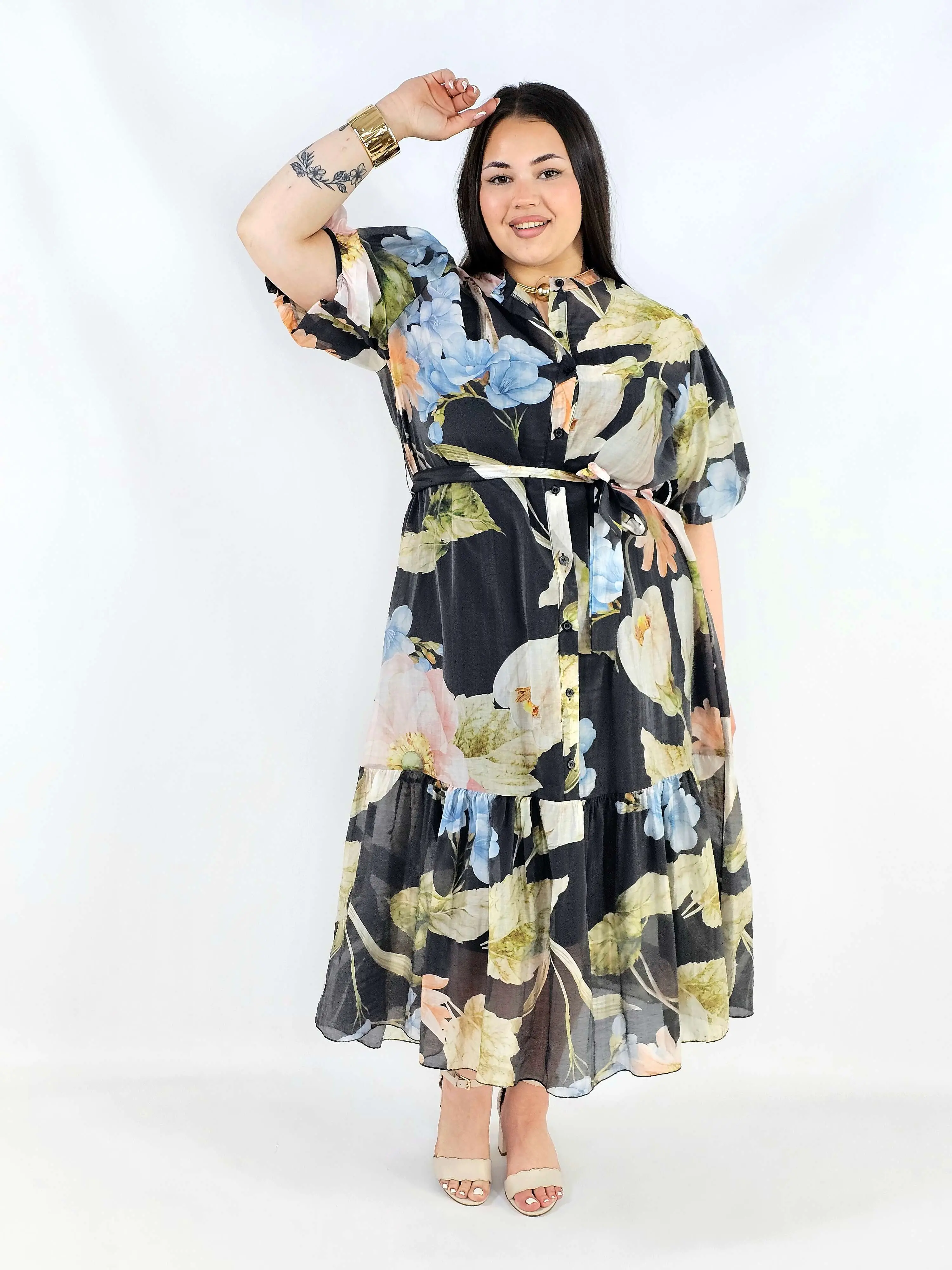 Sukienka plus size koszulowa w kwiaty XXL – elegancja i lekkość na komunię i wesele - Image 5