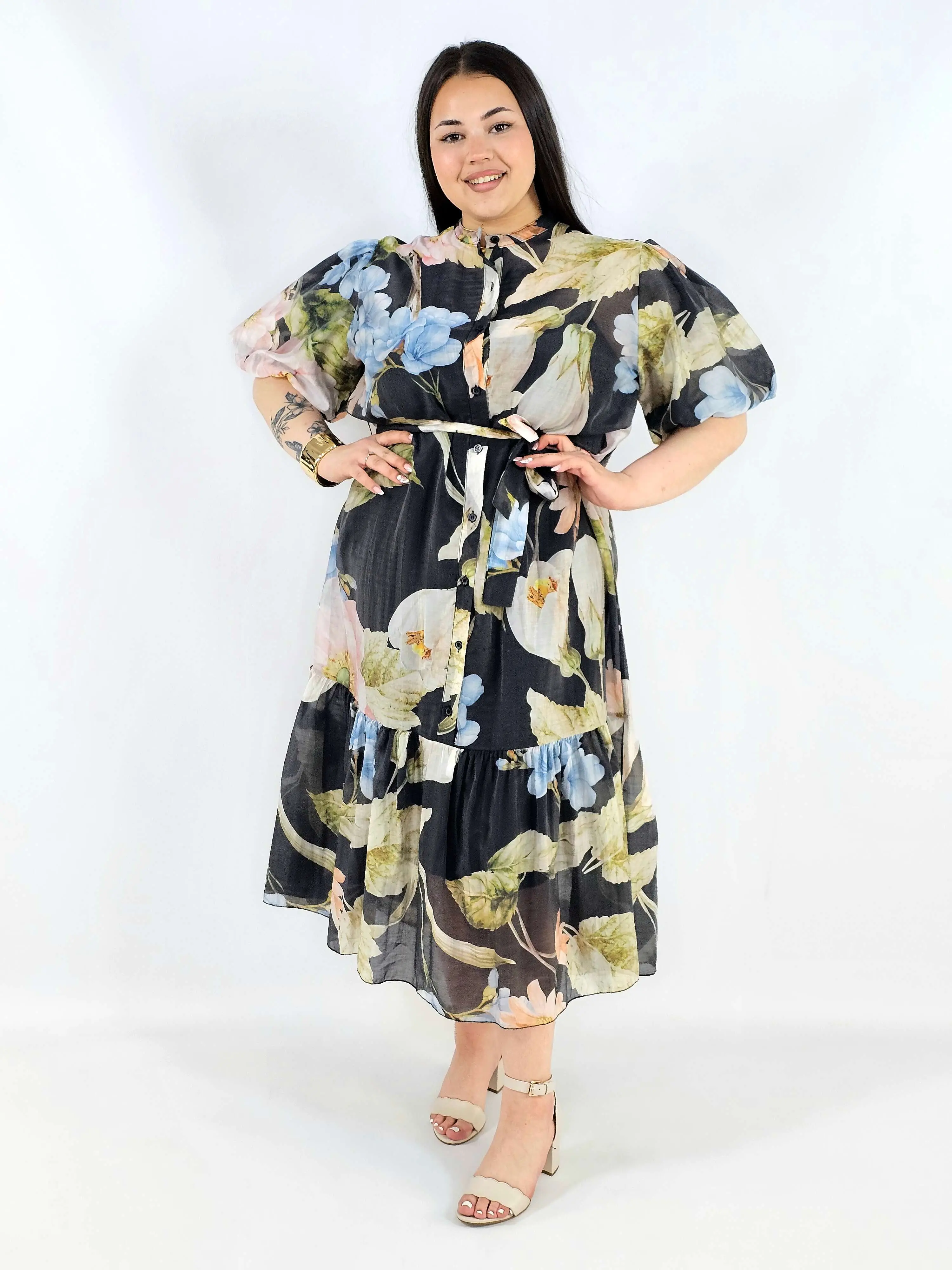 Sukienka plus size koszulowa w kwiaty XXL – elegancja i lekkość na komunię i wesele - Image 8