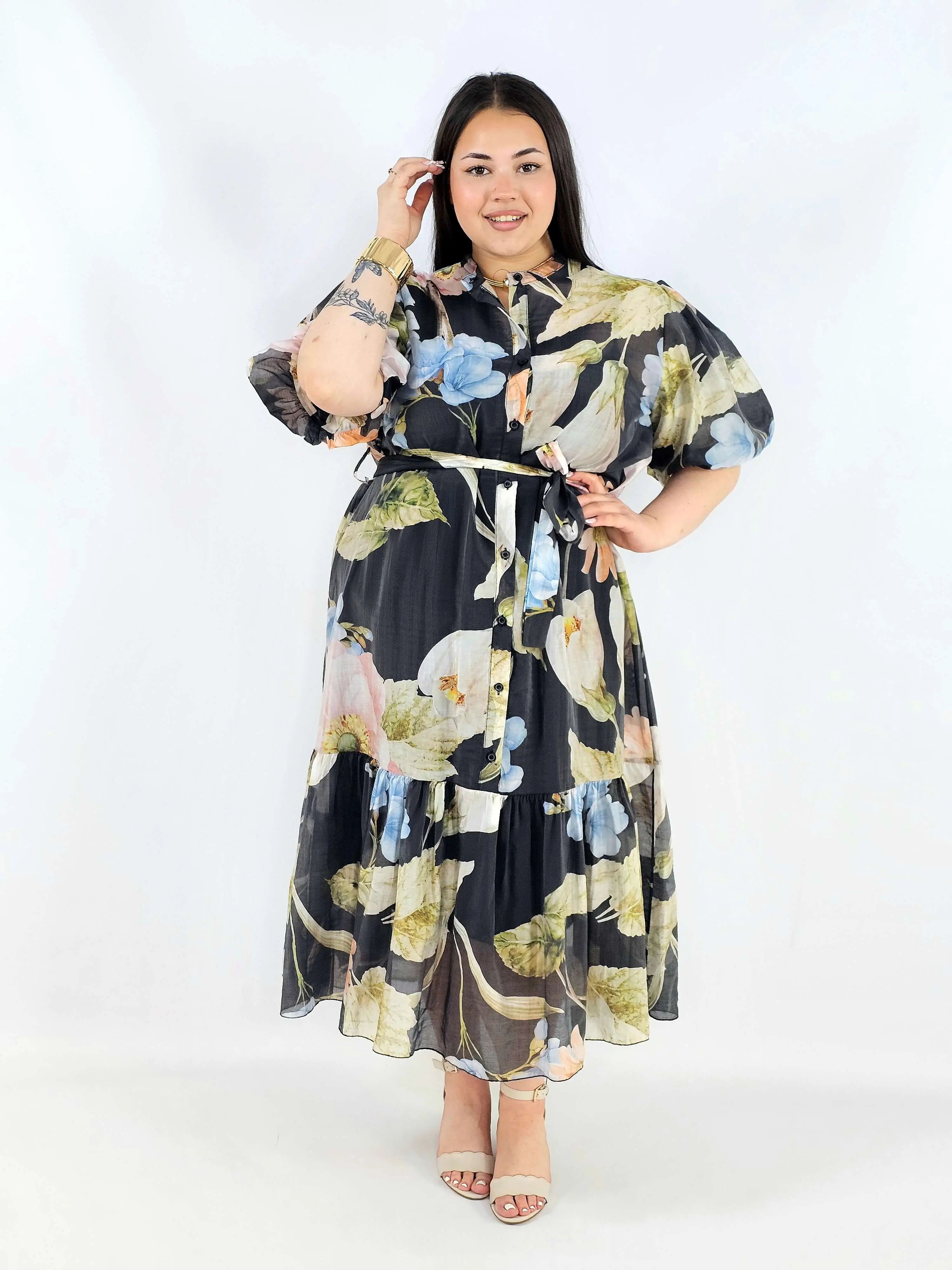 Sukienka plus size koszulowa w kwiaty XXL – elegancja i lekkość na komunię i wesele - Image 9