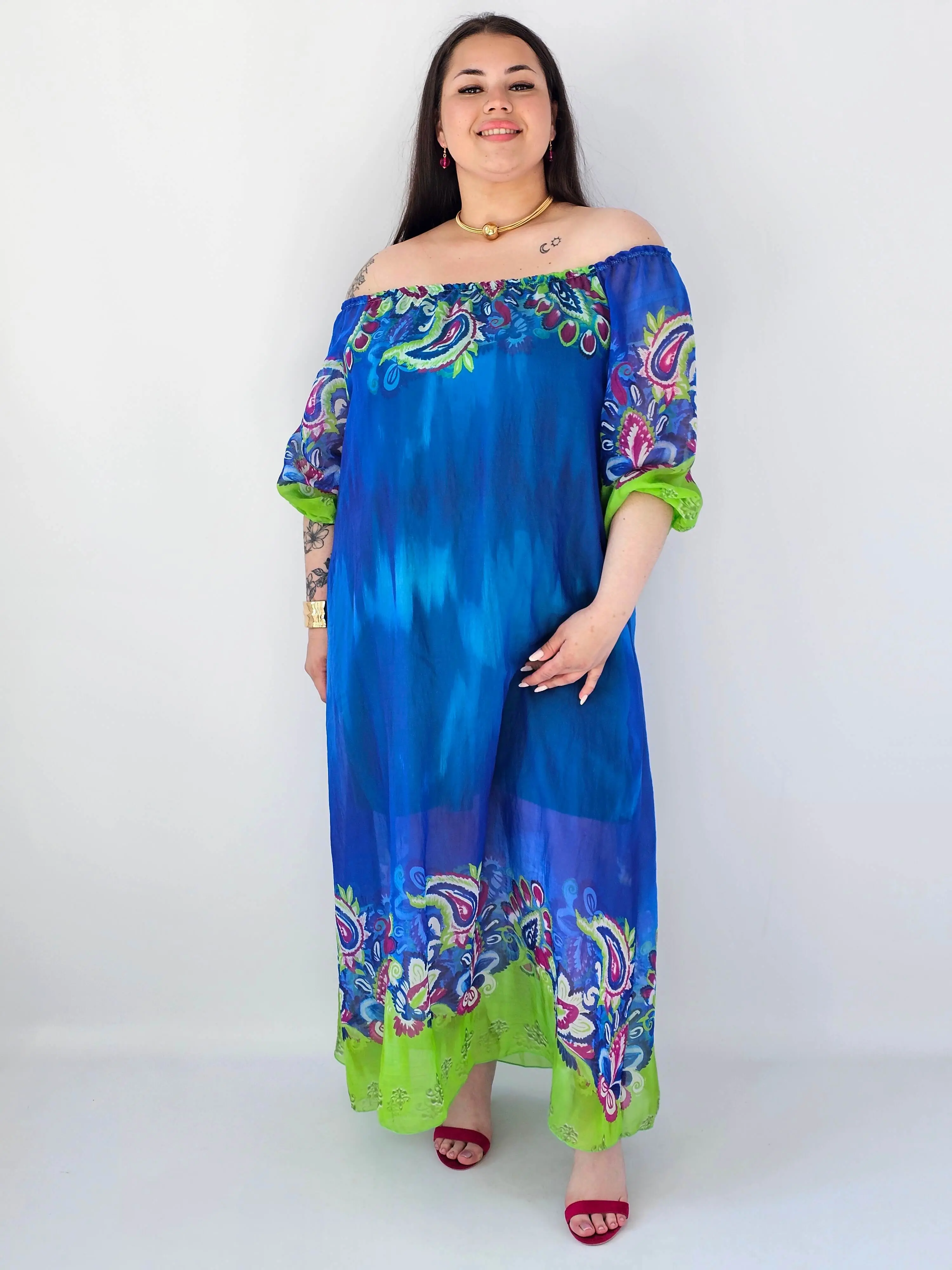 Sukienka plus size maxi niebieska z printem – zwiewna sukienka XXL - Image 2