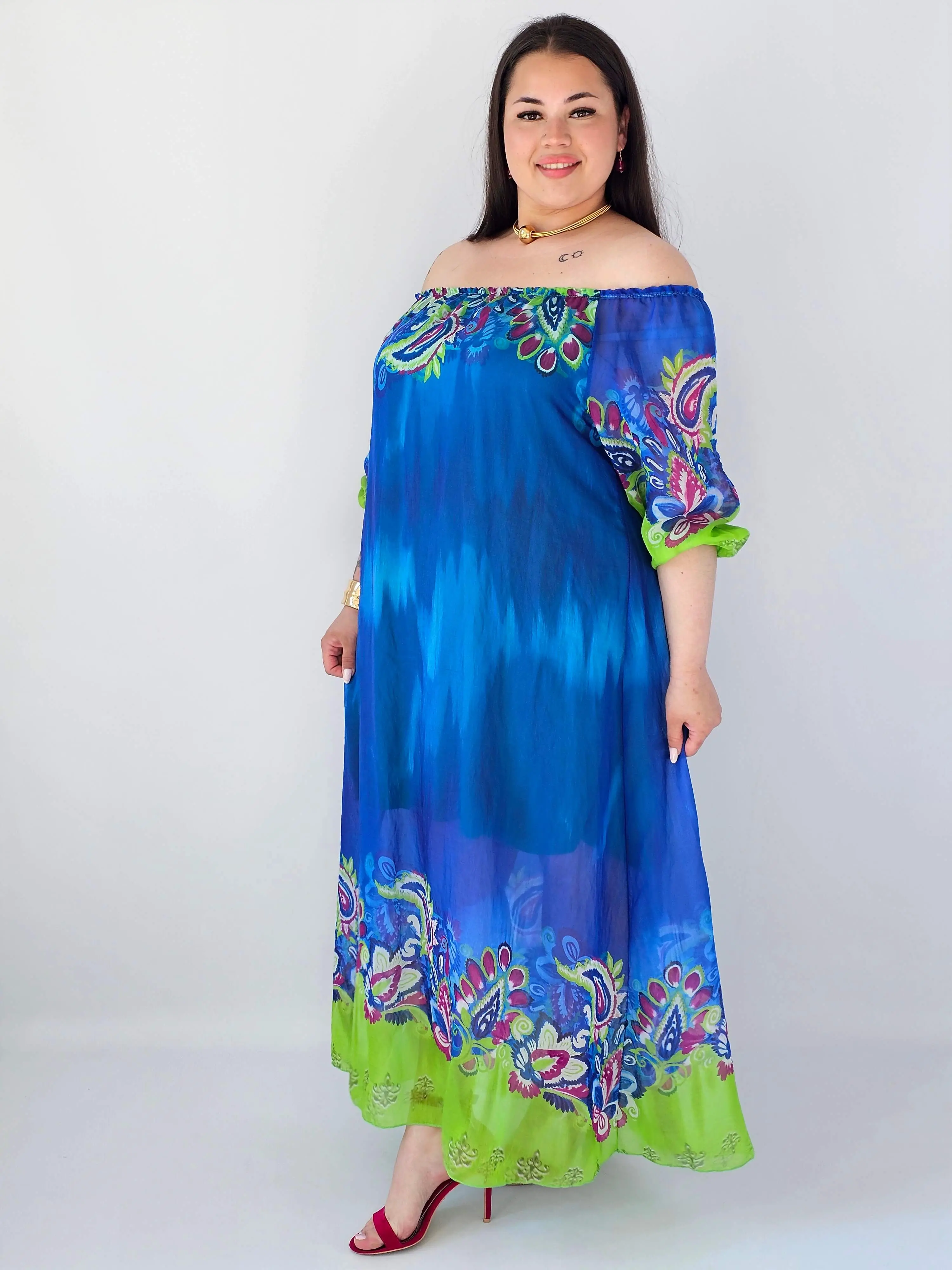 Sukienka plus size maxi niebieska z printem – zwiewna sukienka XXL - Image 3