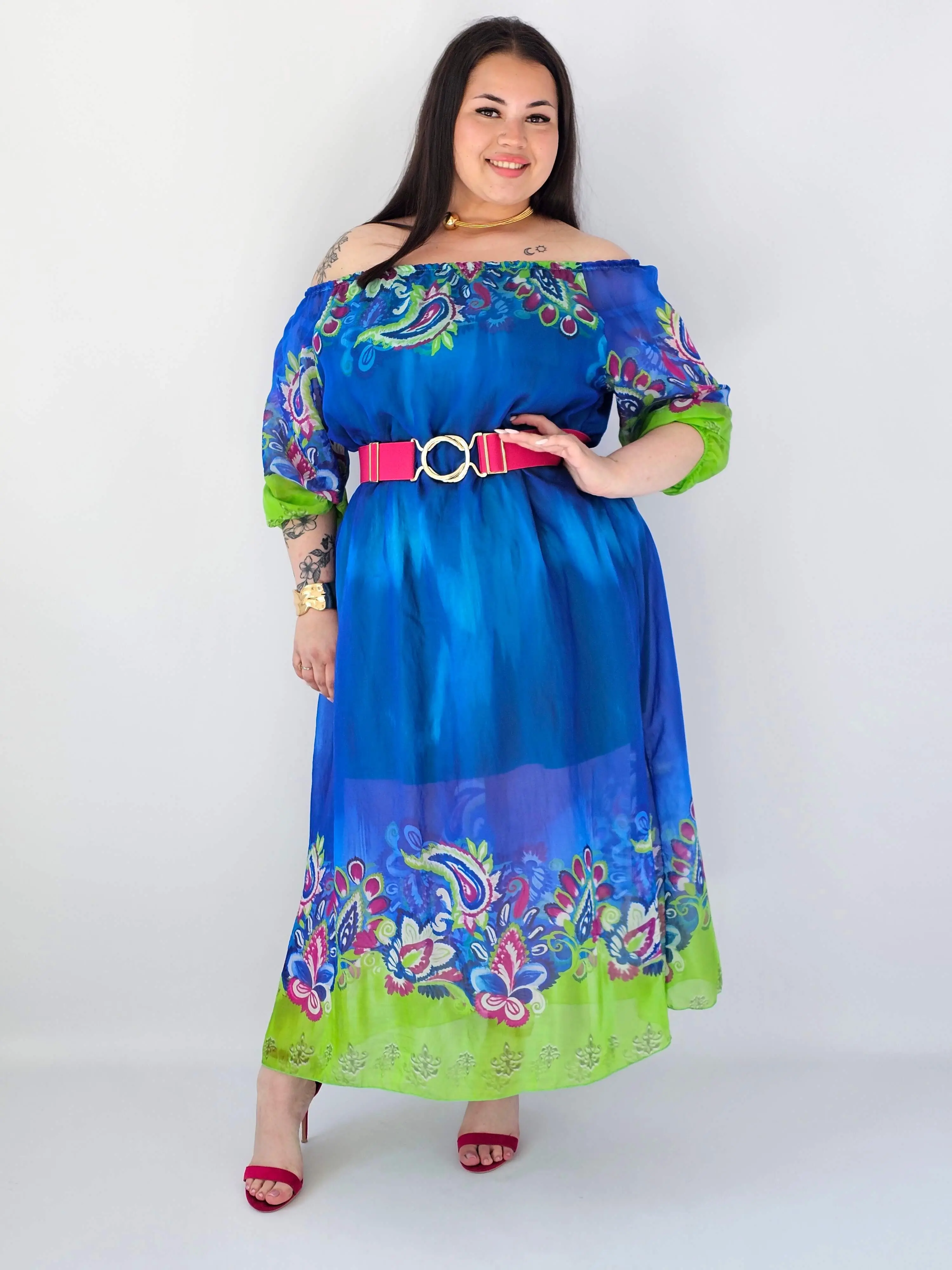 Sukienka plus size maxi niebieska z printem – zwiewna sukienka XXL - Image 5