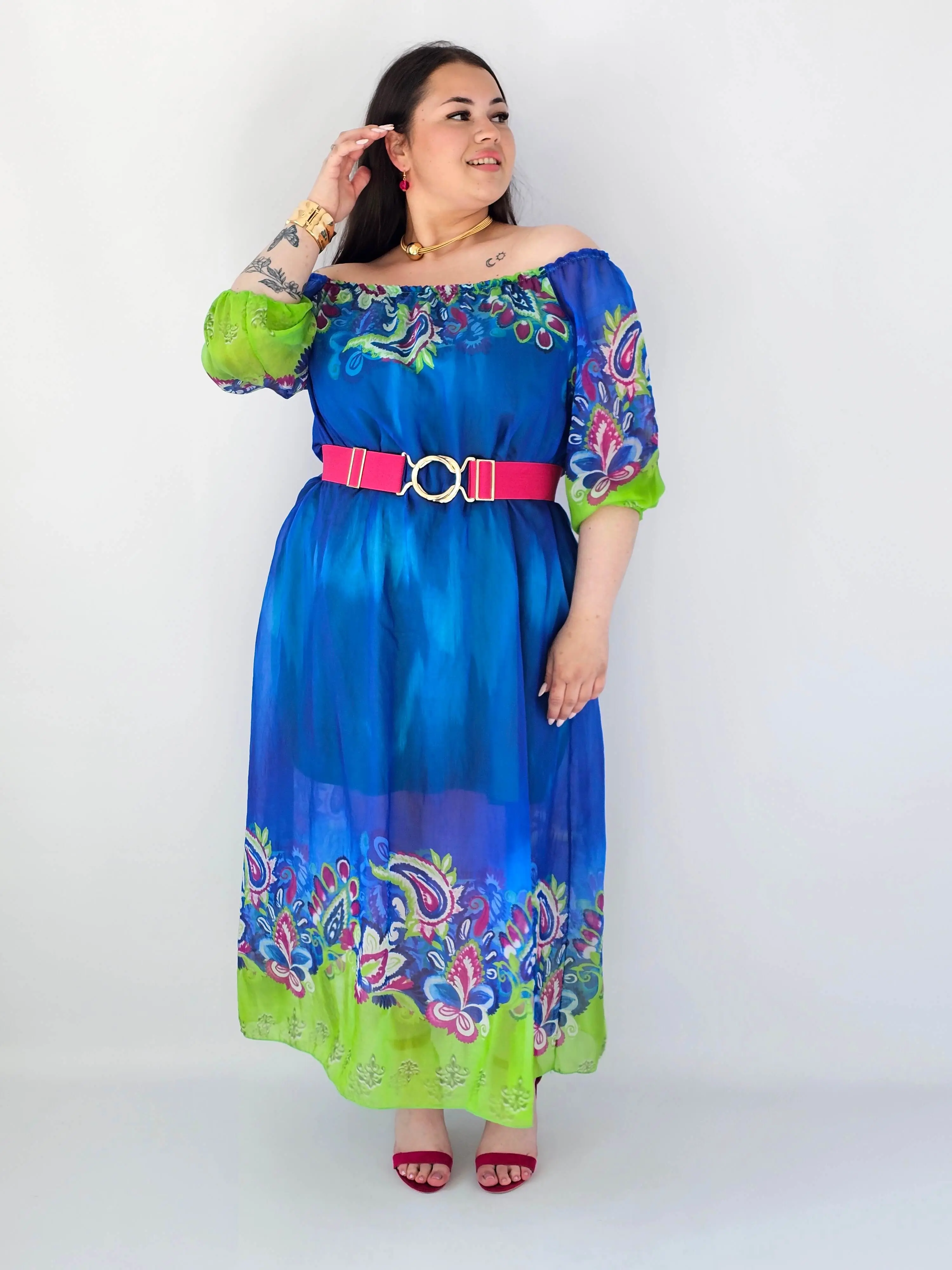 Sukienka plus size maxi niebieska z printem – zwiewna sukienka XXL - Image 6