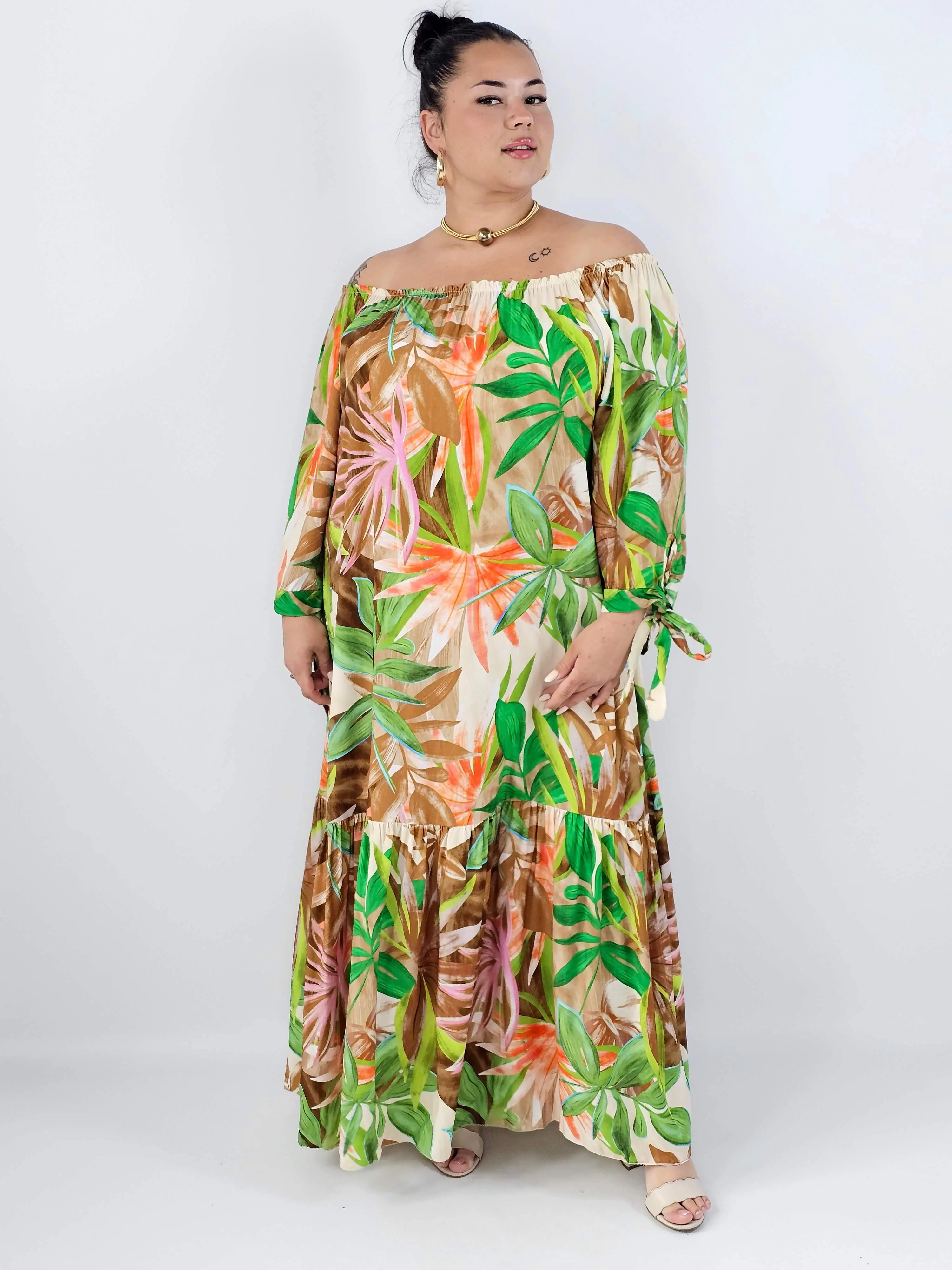 Sukienka plus size maxi w liście – zwiewna sukienka XXL hiszpanka - Image 2