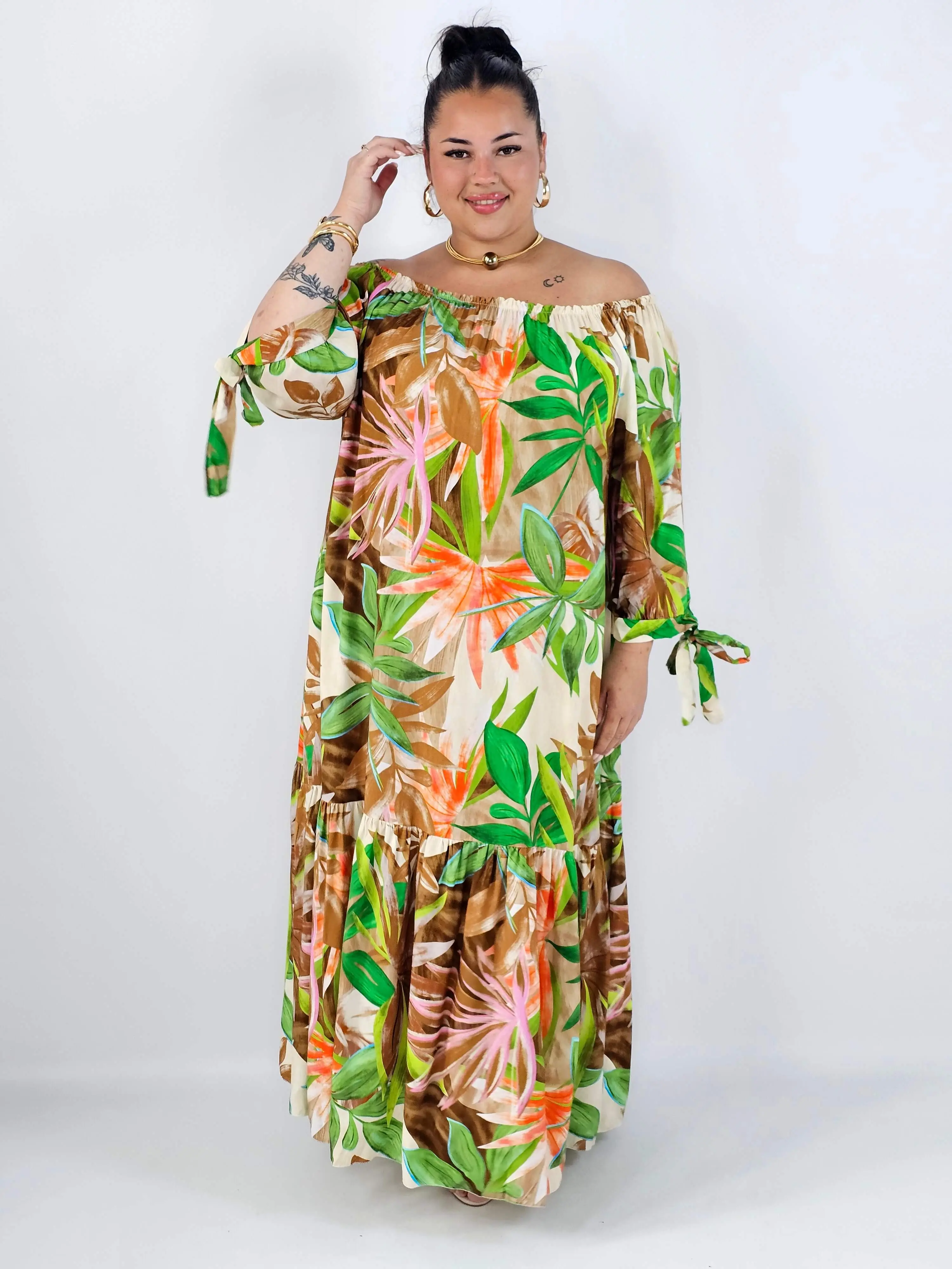 Sukienka plus size maxi w liście – zwiewna sukienka XXL hiszpanka - Image 3
