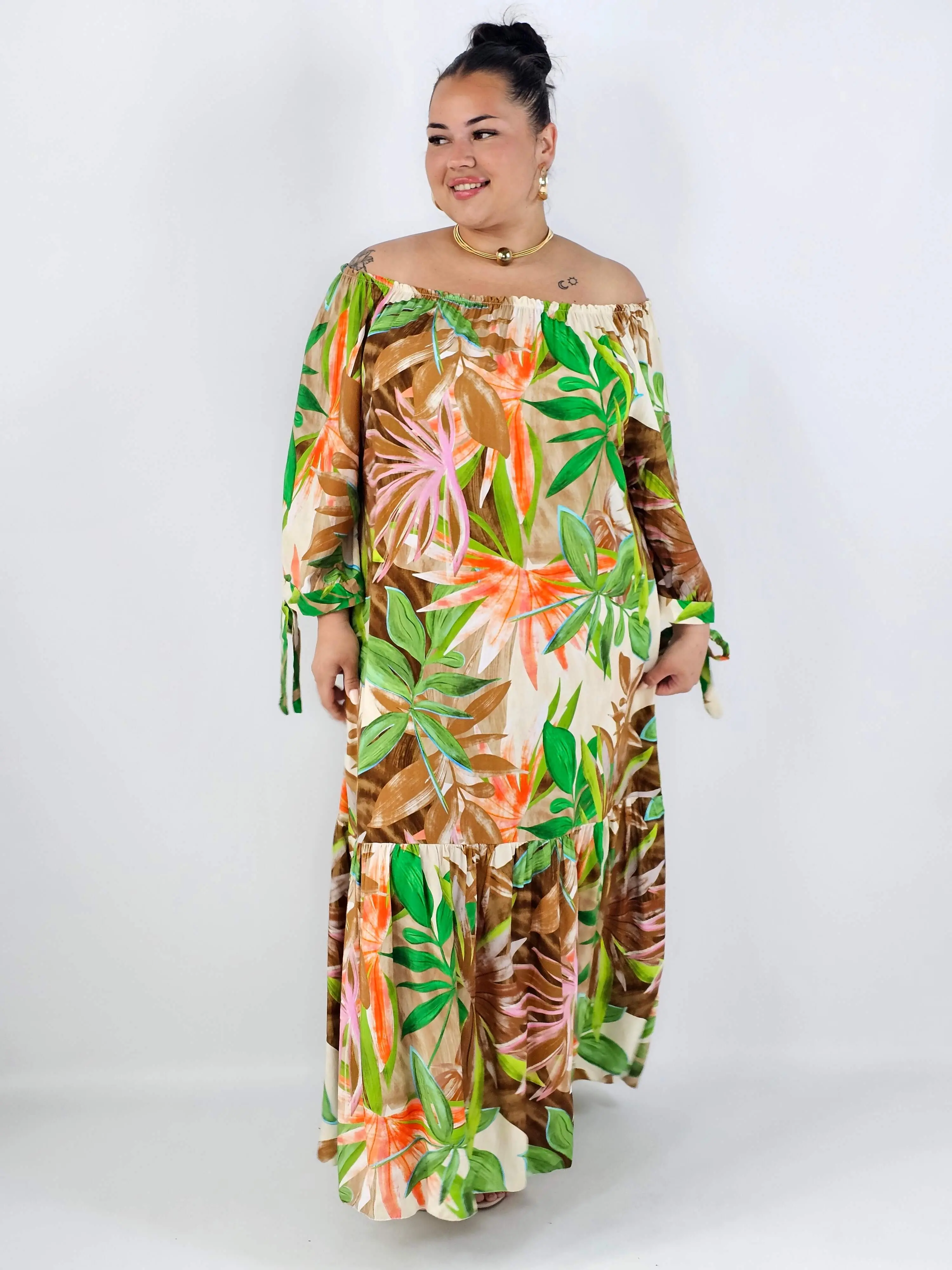 Sukienka plus size maxi w liście – zwiewna sukienka XXL hiszpanka - Image 4