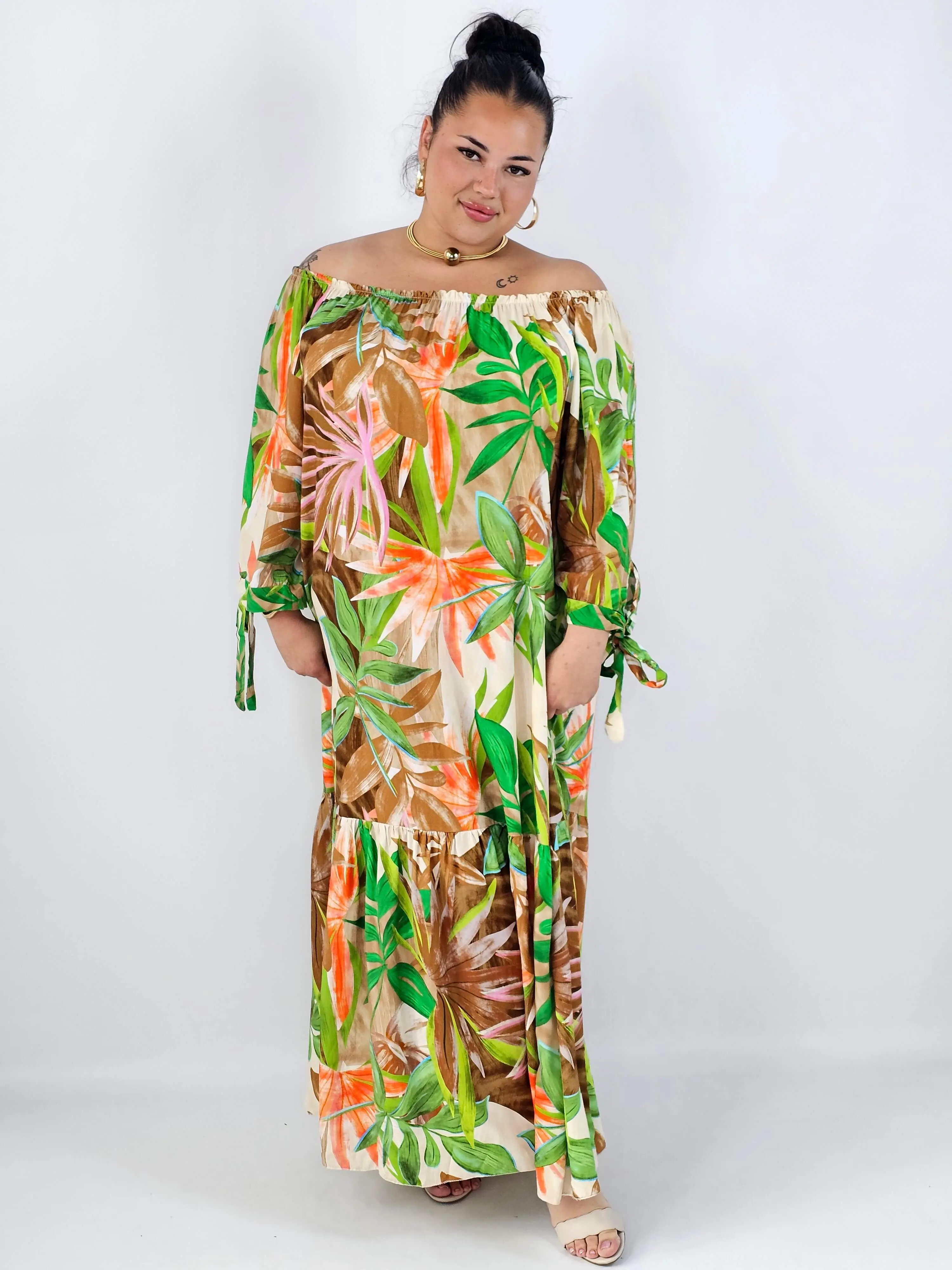 Sukienka plus size maxi w liście – zwiewna sukienka XXL hiszpanka - Image 5