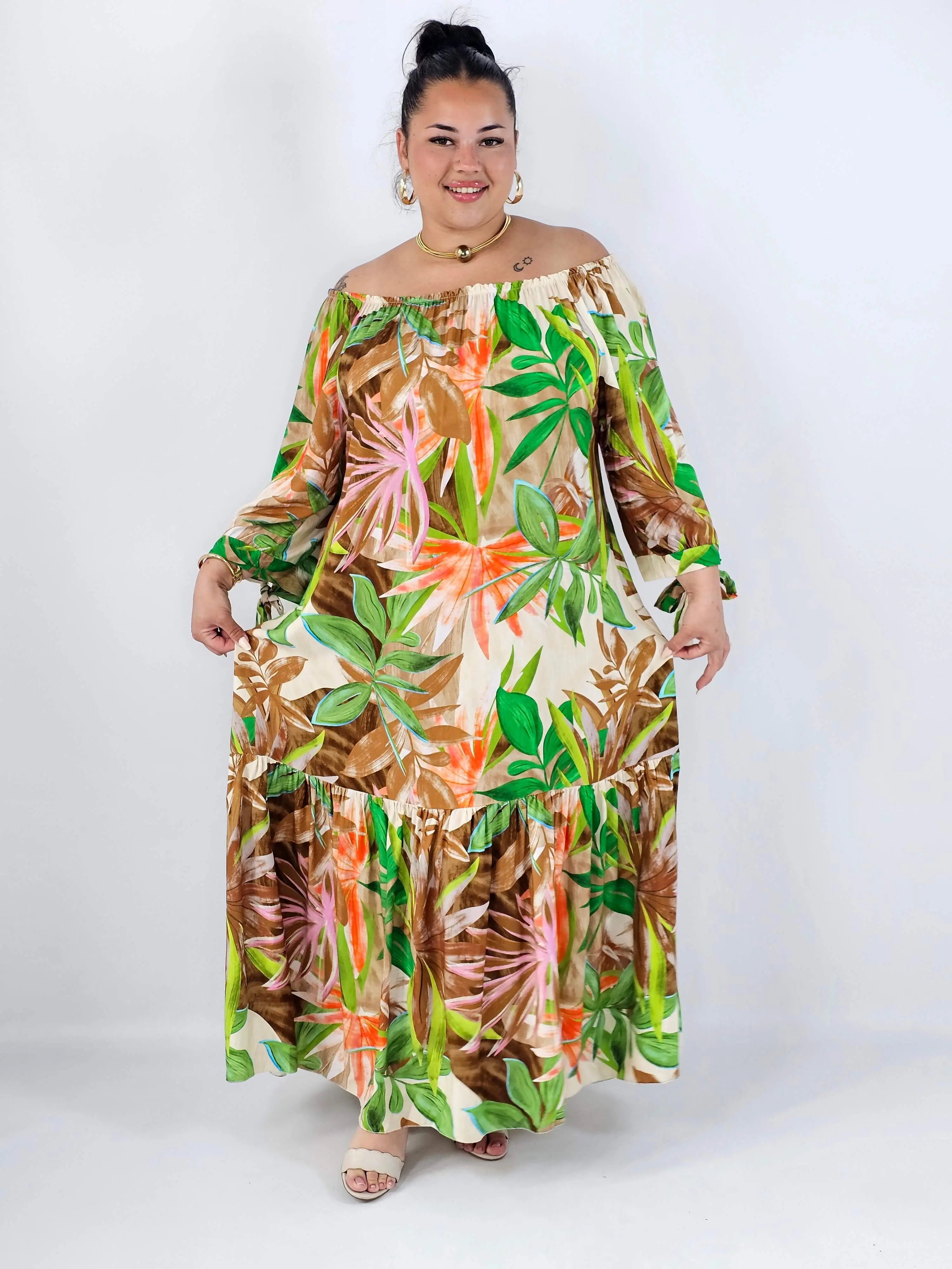 Sukienka plus size maxi w liście – zwiewna sukienka XXL hiszpanka - Image 6