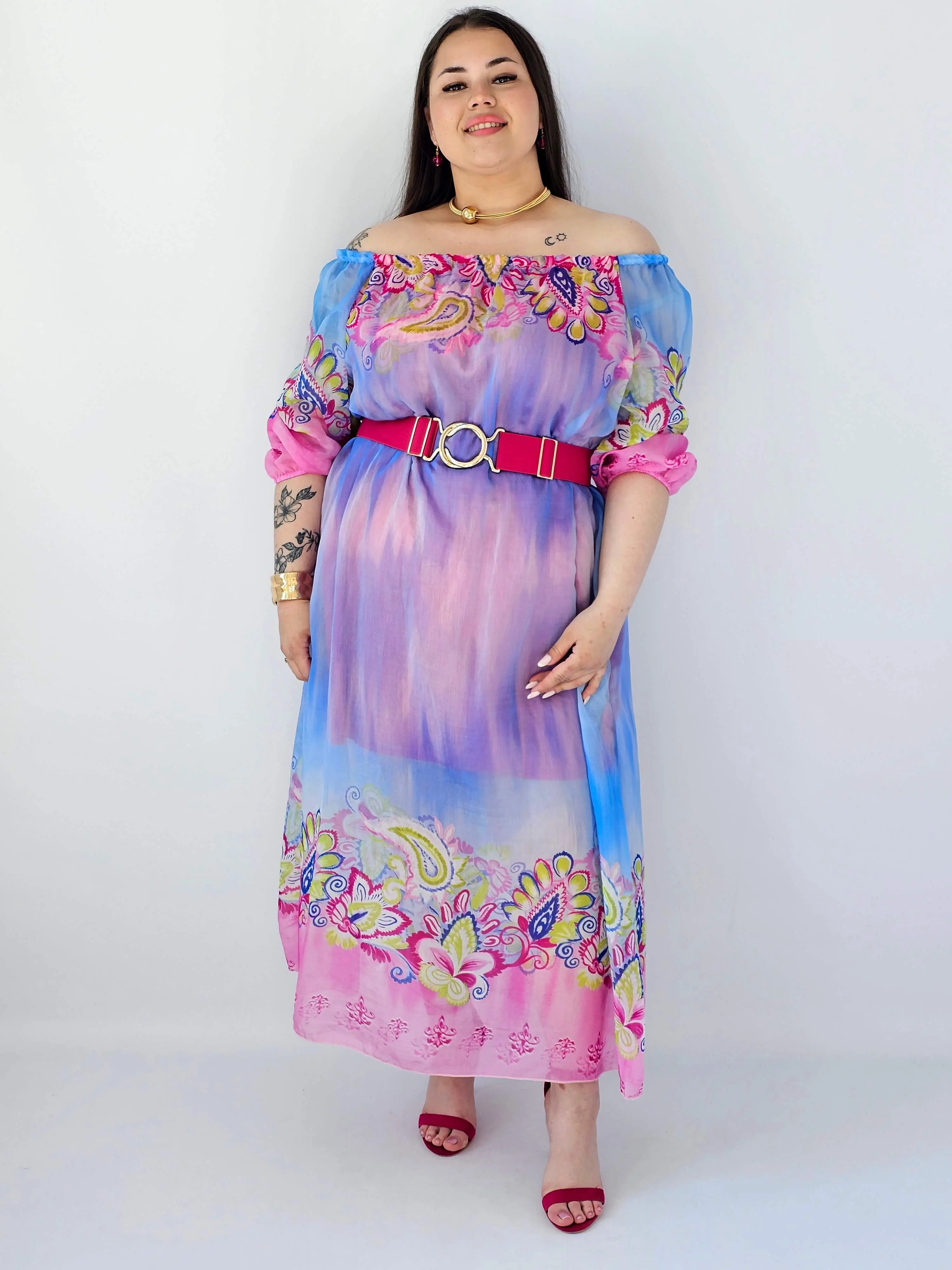 Sukienka plus size maxi w pastelowych odcieniach z etnicznym wzorem - Image 6