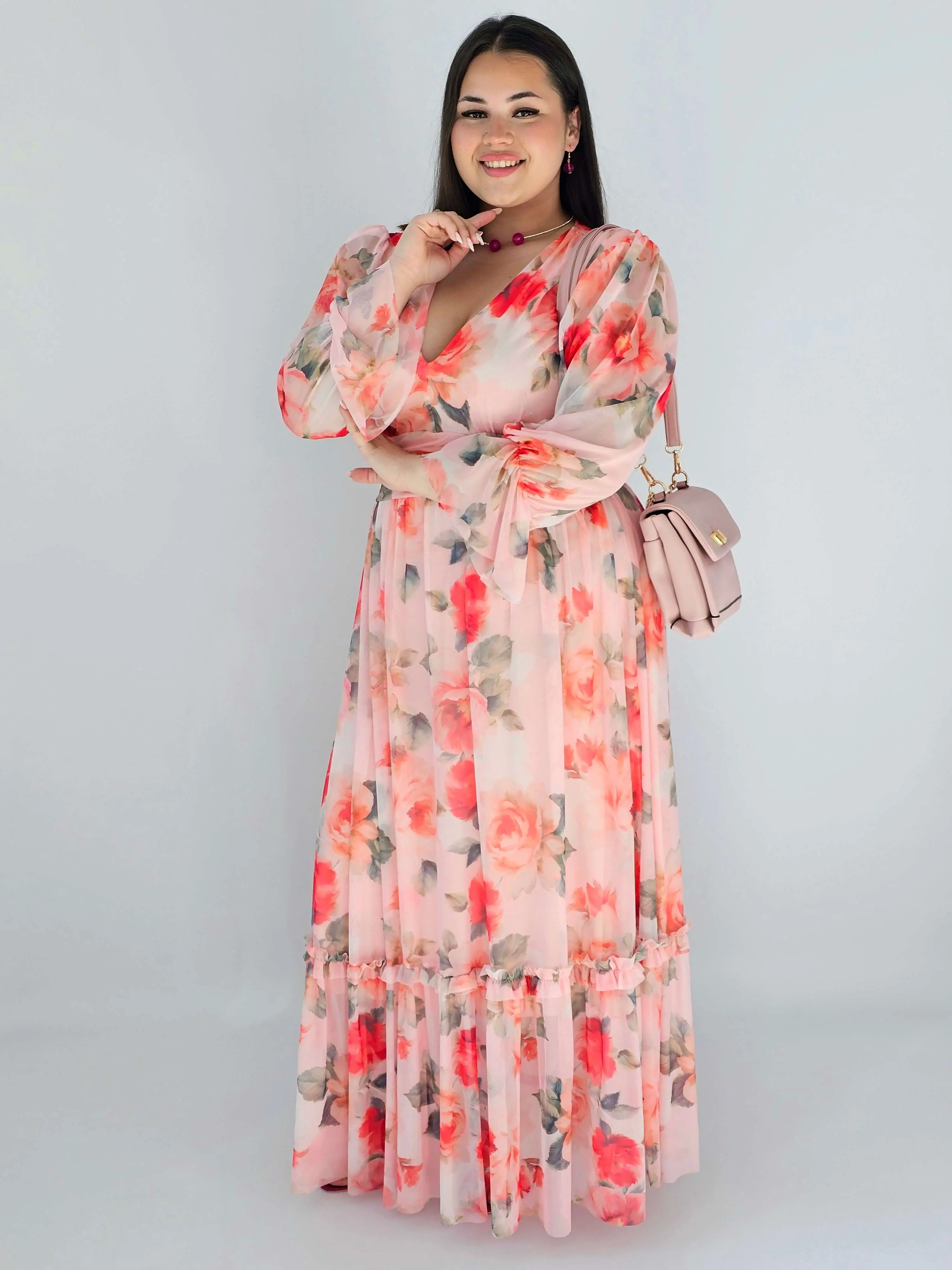Sukienka plus size midi w kwiatowy print – elegancka i zwiewna propozycja dla kobiet XXL - Image 11