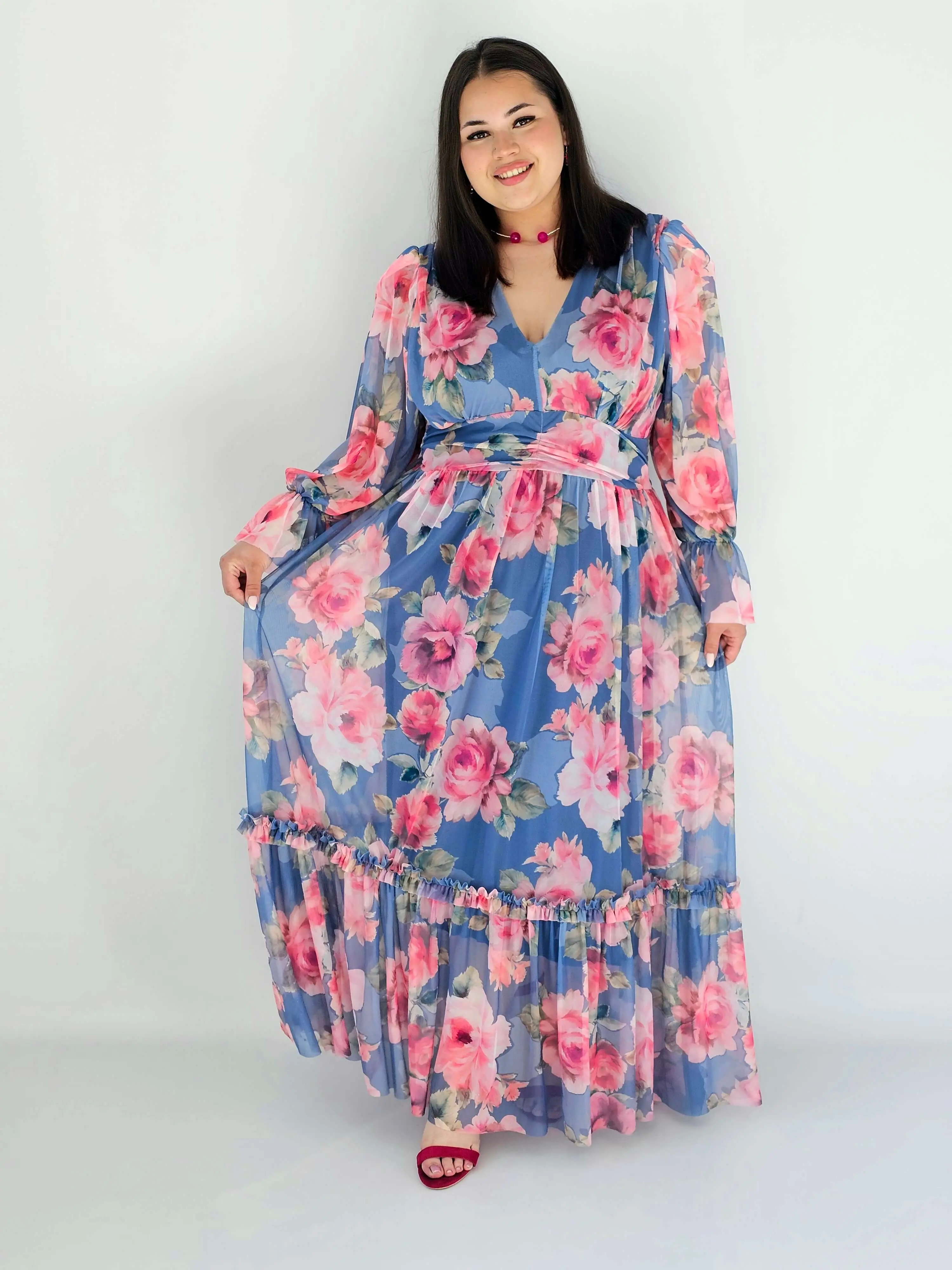 Sukienka plus size midi w kwiatowy print – elegancka i zwiewna propozycja dla kobiet XXL - Image 14