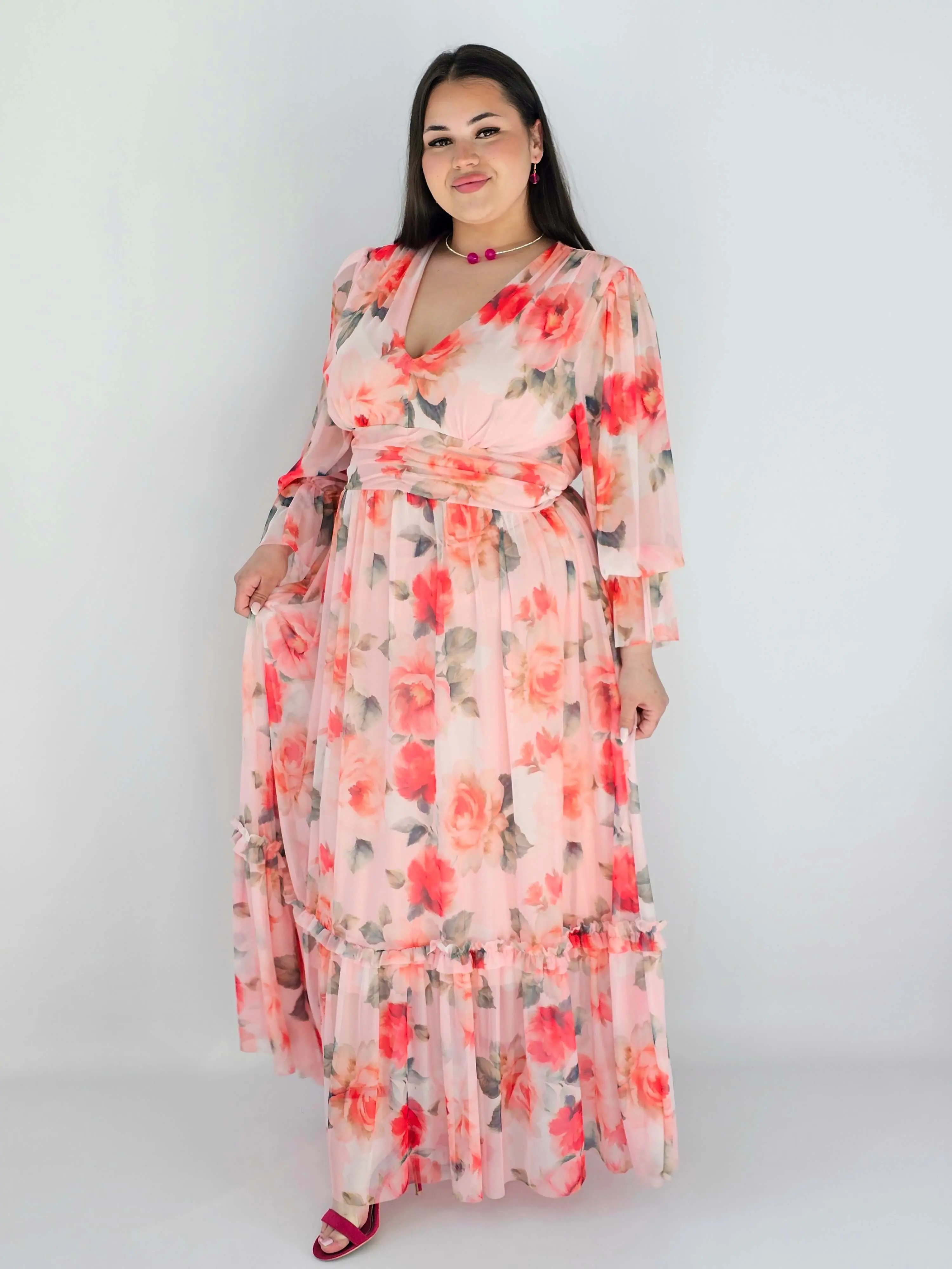 Sukienka plus size midi w kwiatowy print – elegancka i zwiewna propozycja dla kobiet XXL - Image 8