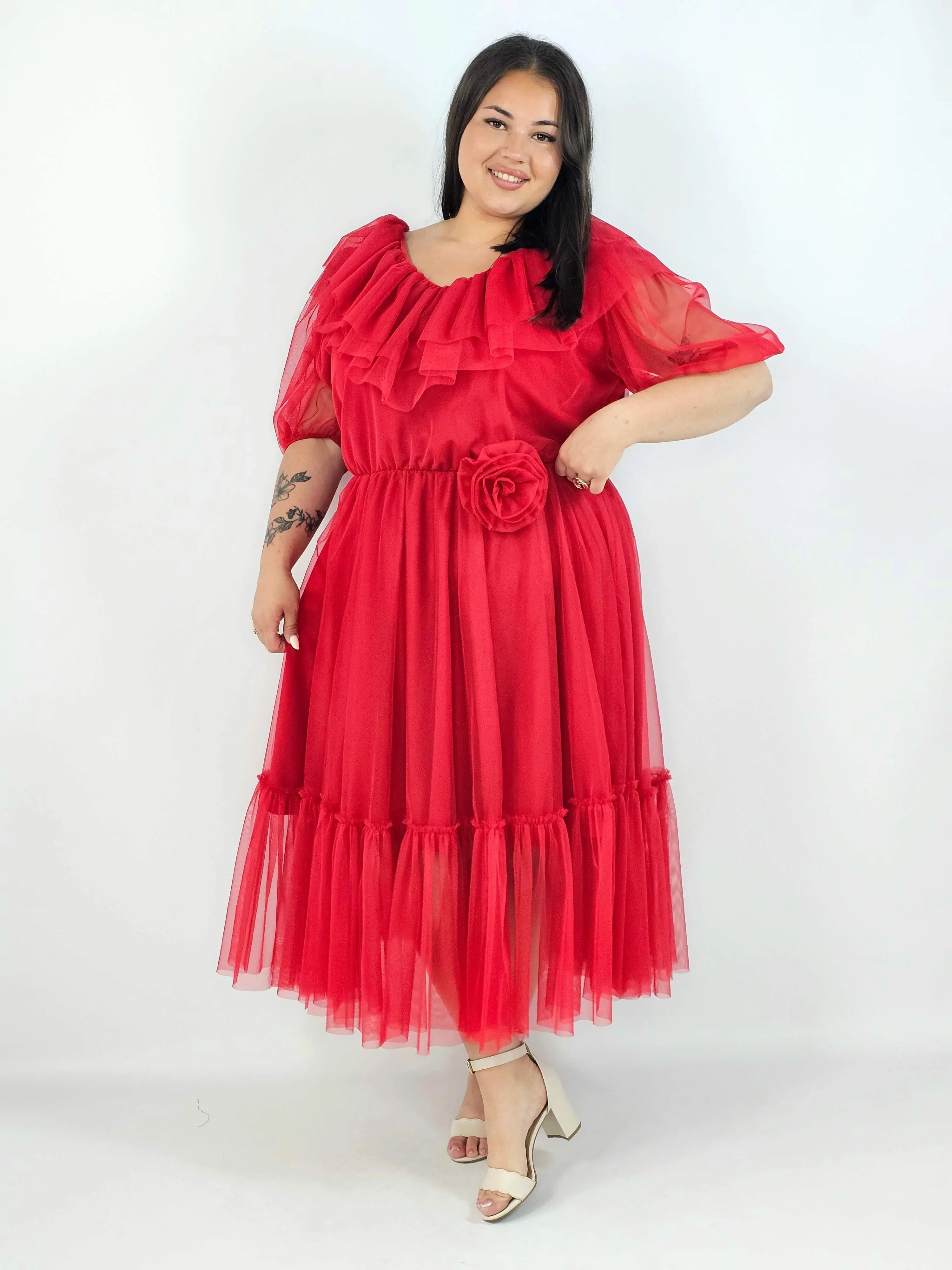 Sukienka plus size tiulowa XXL – elegancka sukienka midi z falbaną - Image 10