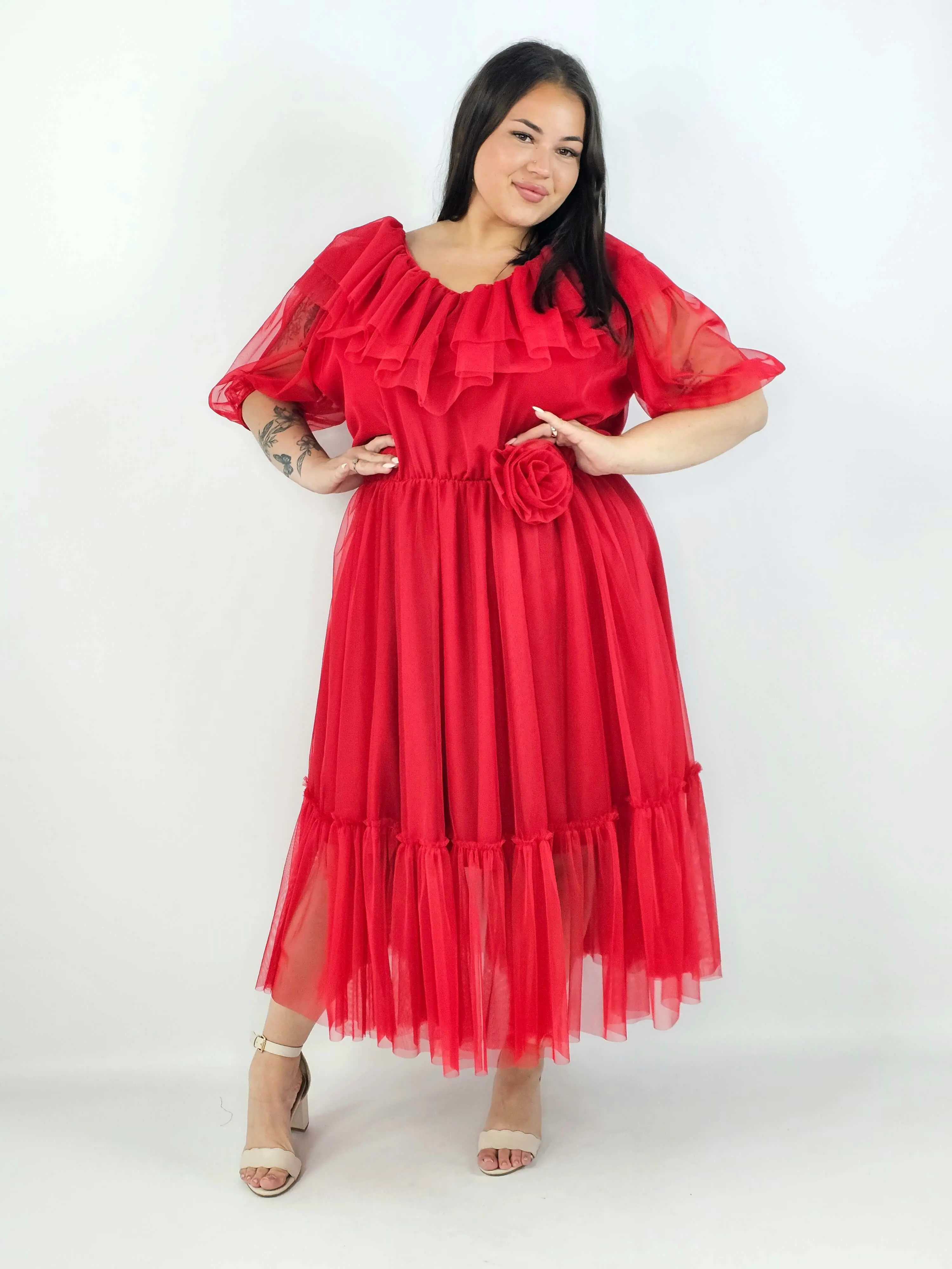 Sukienka plus size tiulowa XXL – elegancka sukienka midi z falbaną - Image 11