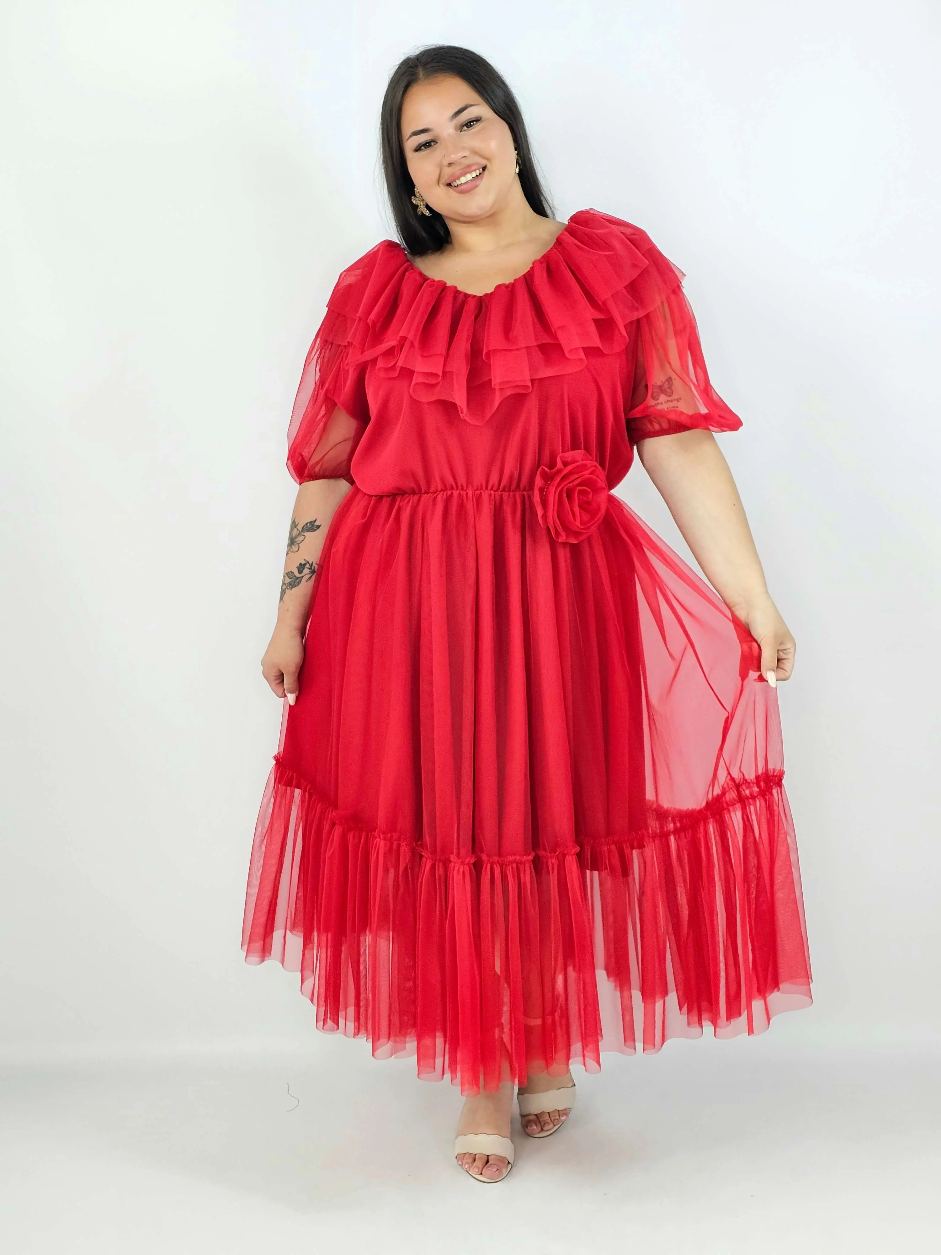 Sukienka plus size tiulowa XXL – elegancka sukienka midi z falbaną - Image 12