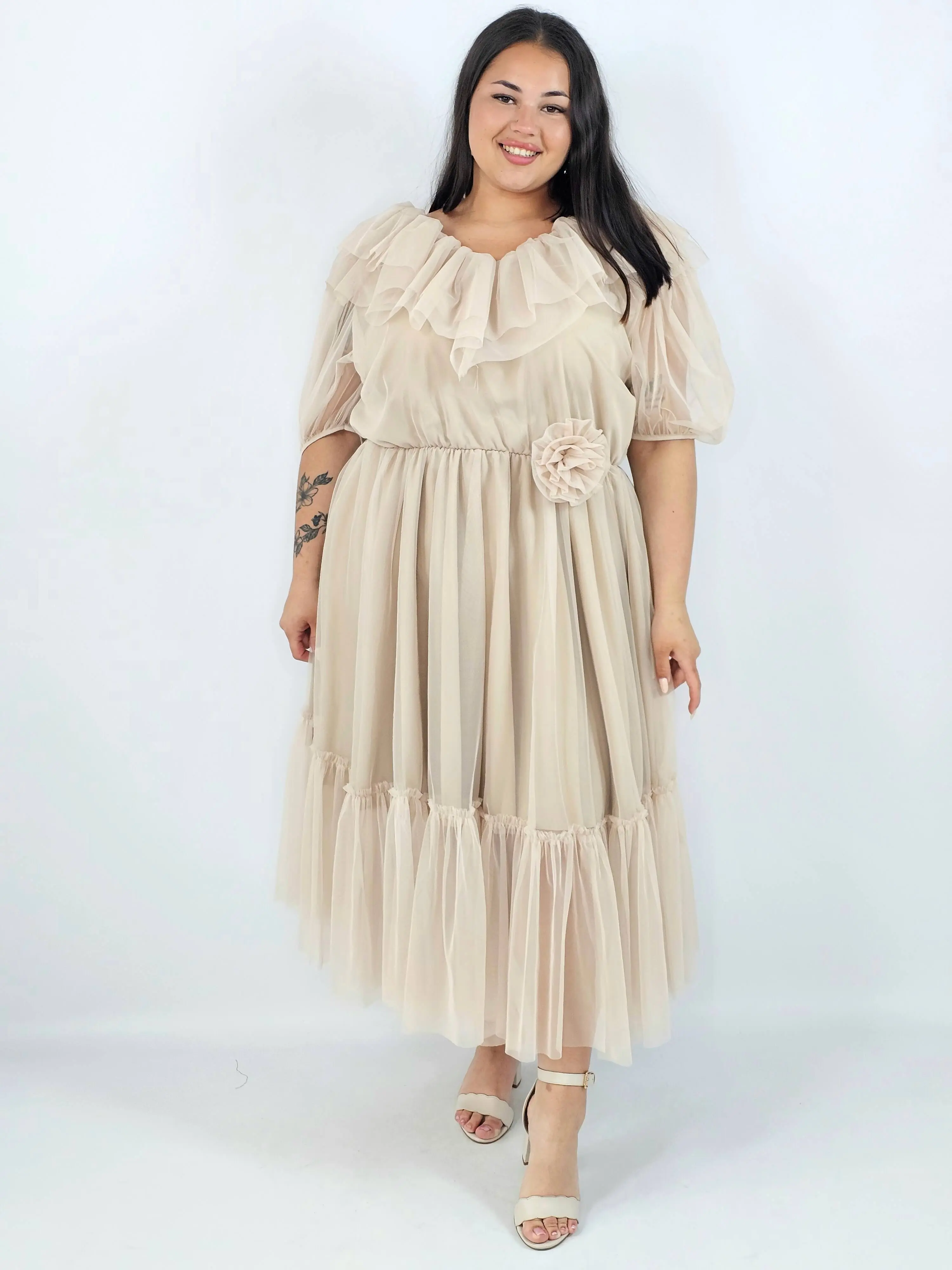 Sukienka plus size tiulowa XXL – elegancka sukienka midi z falbaną - Image 13