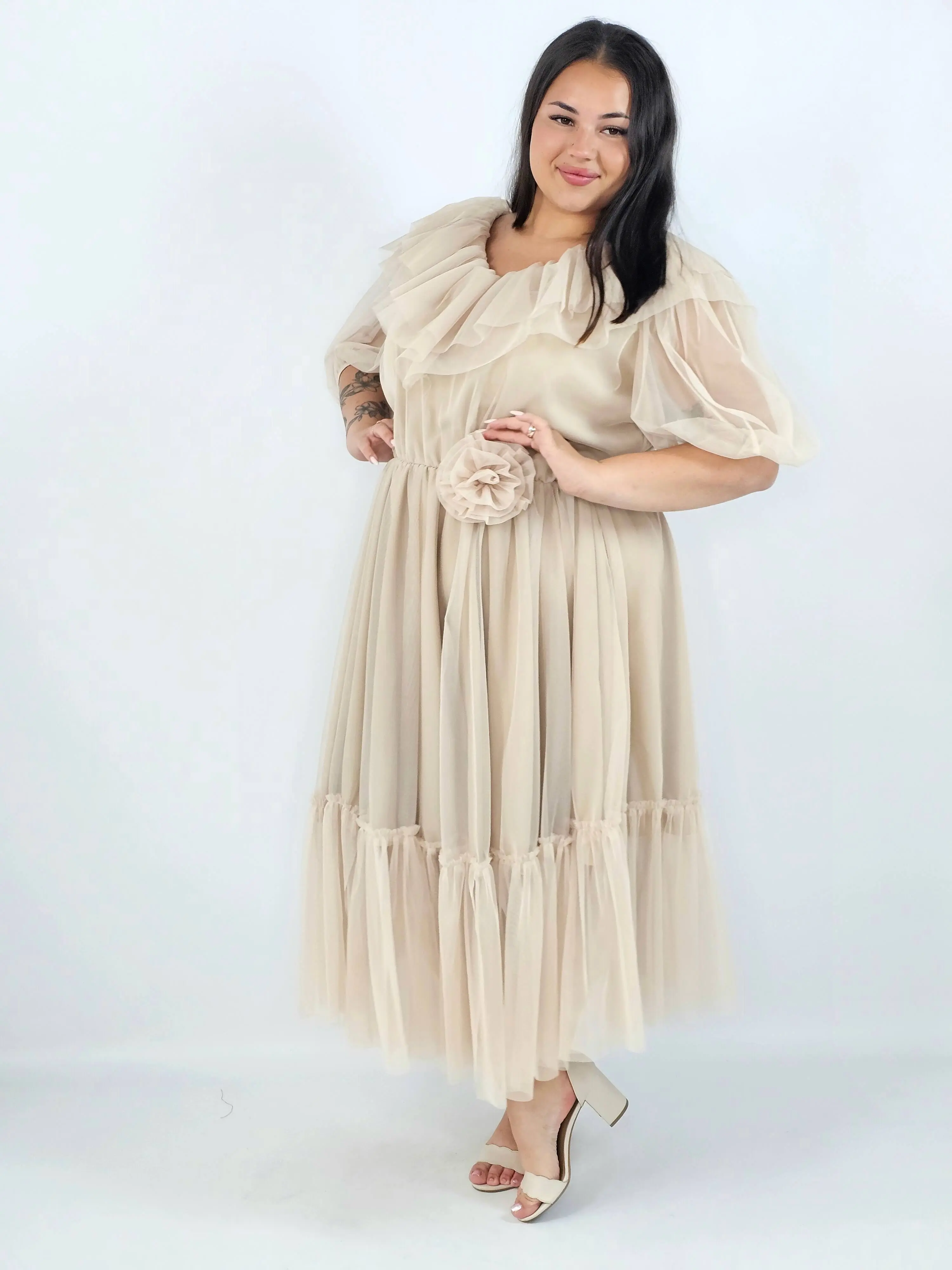 Sukienka plus size tiulowa XXL – elegancka sukienka midi z falbaną - Image 14