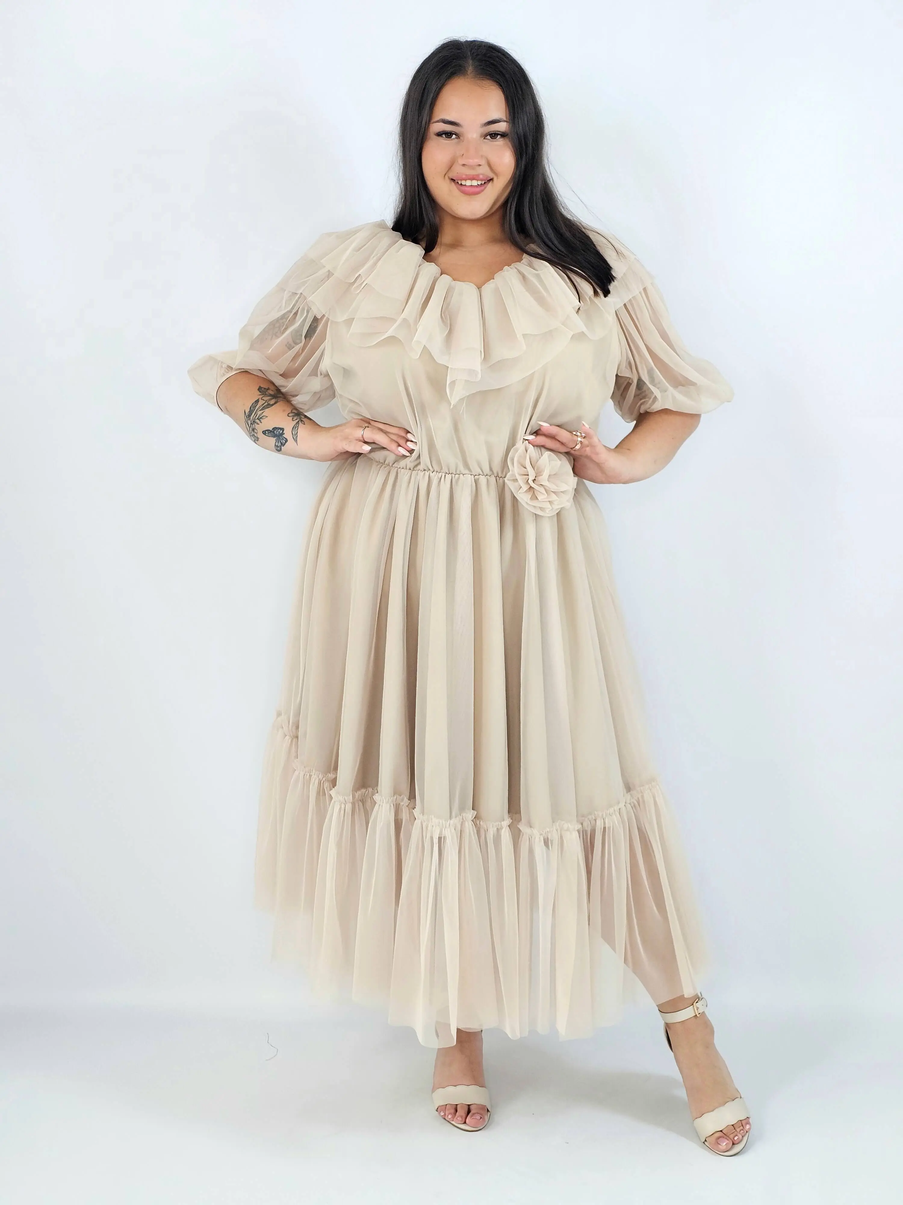 Sukienka plus size tiulowa XXL – elegancka sukienka midi z falbaną - Image 5